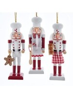 KURT S. ADLER F2314 GINGERBREAD BAKER MEN GINGHAM APRON, SPOON, DONUTS & COOKIE 6" NUTCRACKER ORNAMENT