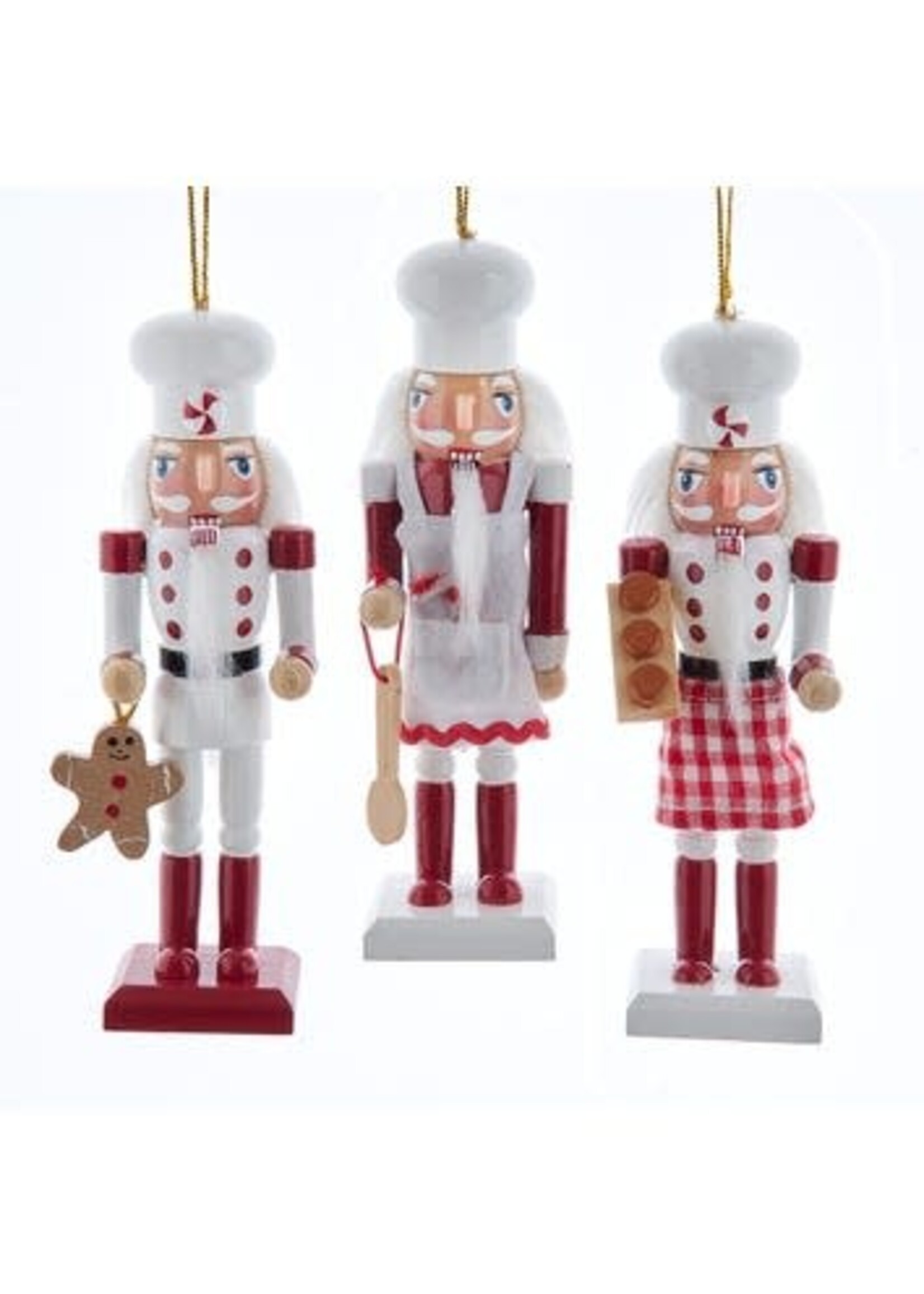 KURT S. ADLER F2314 GINGERBREAD BAKER MEN GINGHAM APRON, SPOON, DONUTS & COOKIE 6" NUTCRACKER ORNAMENT