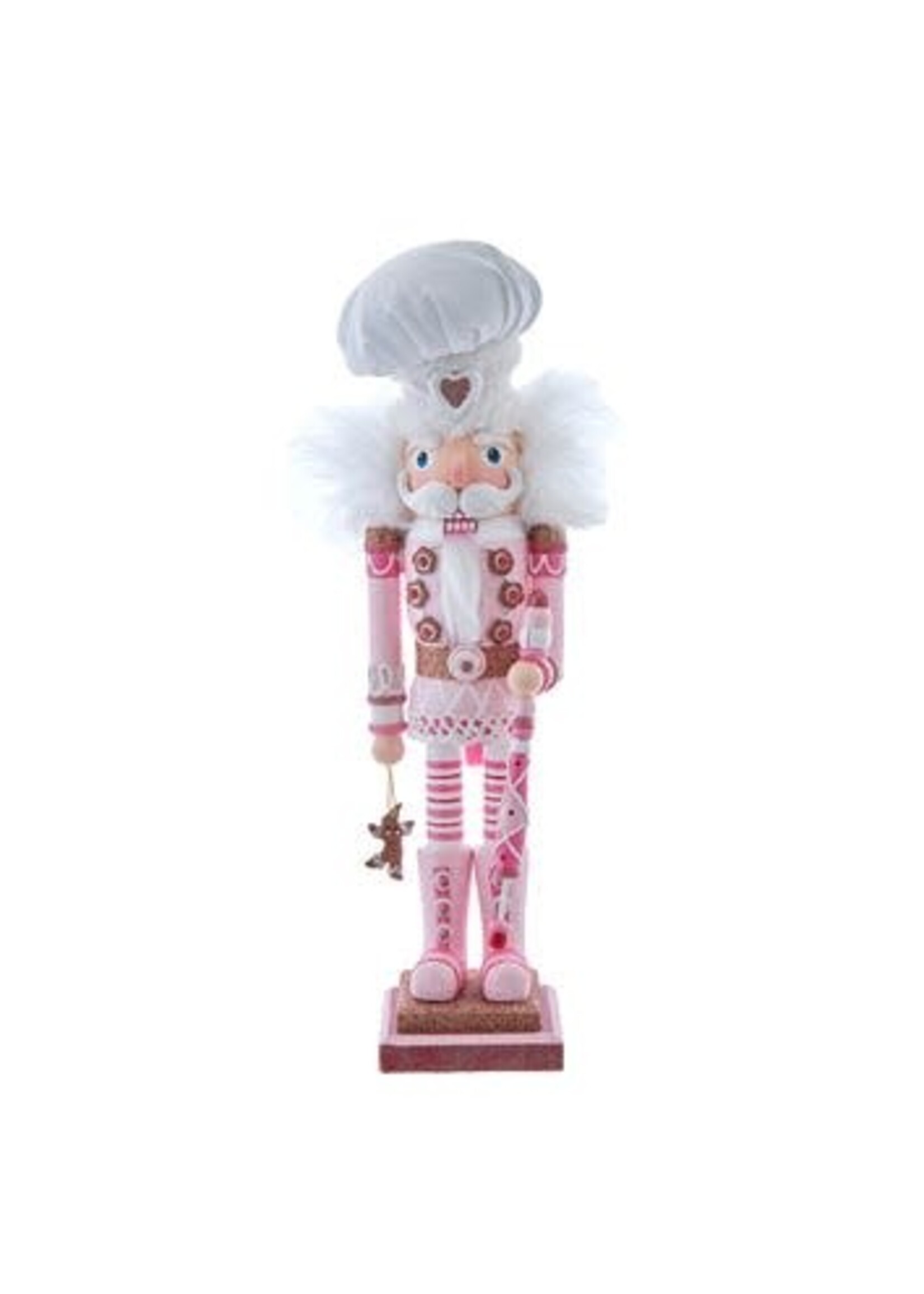KURT S. ADLER HA0783 HOLLYWOOD GINGERBREAD BAKER SWAG 18" NUTCRACKER WITH PINK ARGYLE STAFF & STRIPED SOCKS