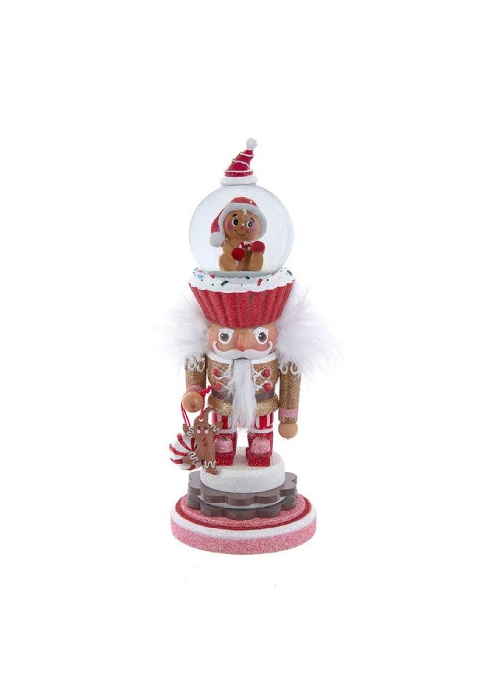 KURT S. ADLER HA0768 HOLLYWOOD GINGERBREAD CUPCAKE WATERGLOBE 10" NUTCRACKER ON COOKIE PEDASTAL