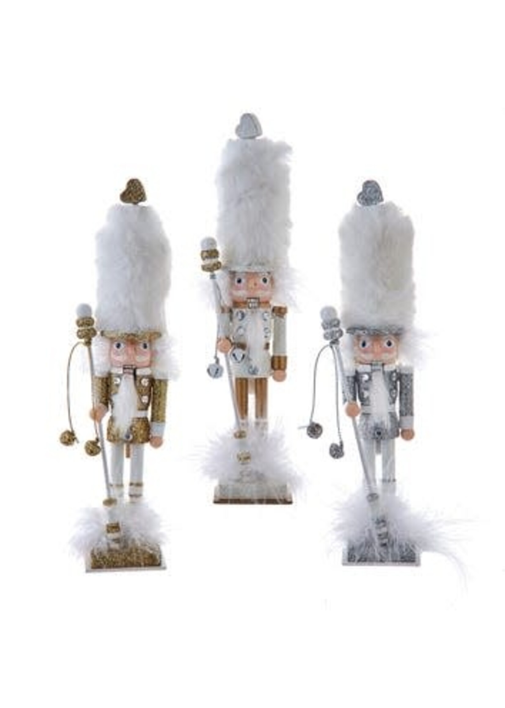 KURT S. ADLER HA0780 HOLLYWOOD SLIMCICLES SILVER, GOLD & WHITE 10" FURRY NUTCRACKERS