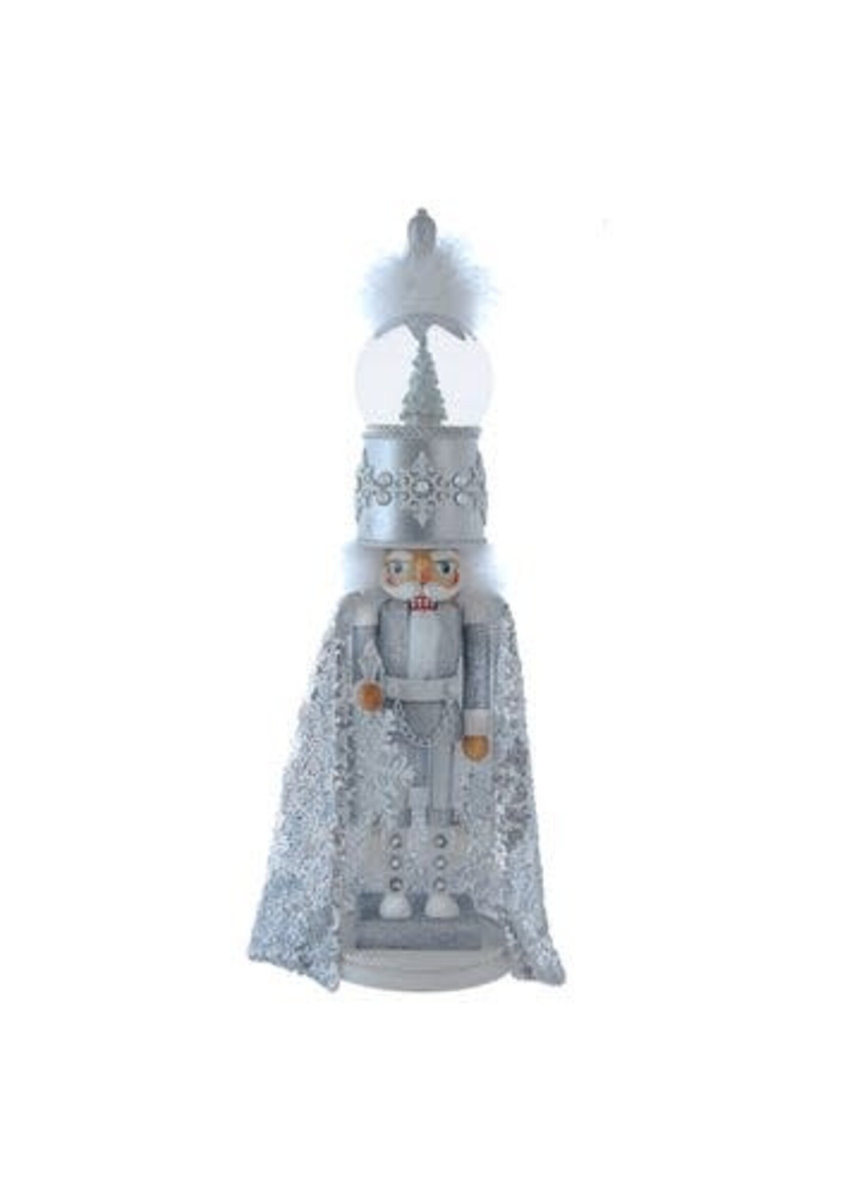 KURT S. ADLER HA0775 WINTER SNOW KING SEQUIN CAPE 22" MUSICAL WATERGLOBE 22" NUTCRACKER plays "White Christmas"