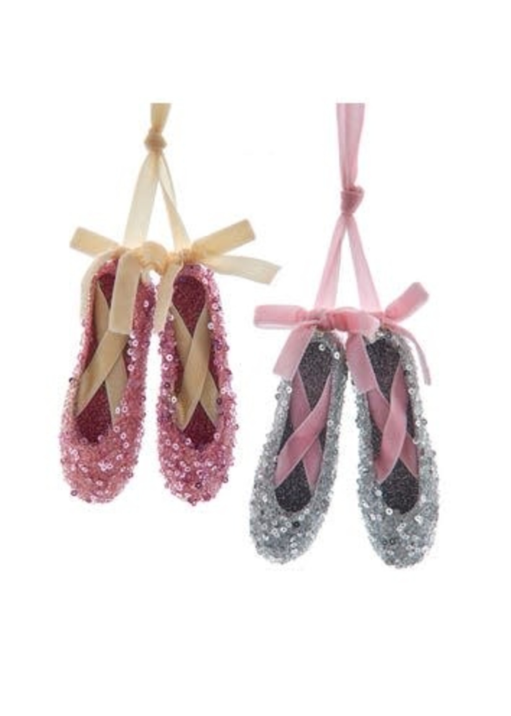 KURT S. ADLER TD1787 GLITTER & VELVET ACRYLIC POINTE SHOE PAIR 4.7" ORNAMENT