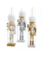 KURT S. ADLER HA0486 GOLD, WHITE & SILVER MISMATCHED SOCKS 6" NUTCRACKER ORNAMENT WITH FEATHERY HATS