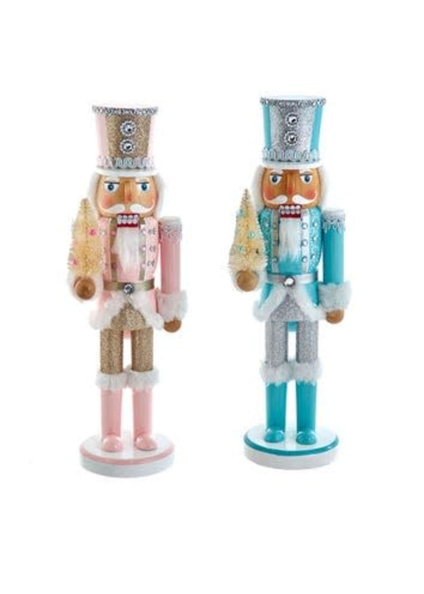 KURT S. ADLER G5007 RETRO ATTITUDESY PINK & TURQUOISE 14" SLICK WOODEN NUTCRACKER