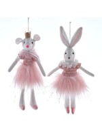 KURT S. ADLER TD1792 FABRIC BALLERINA RABBIT & MOUSE 10" DOLL ORNAMENT