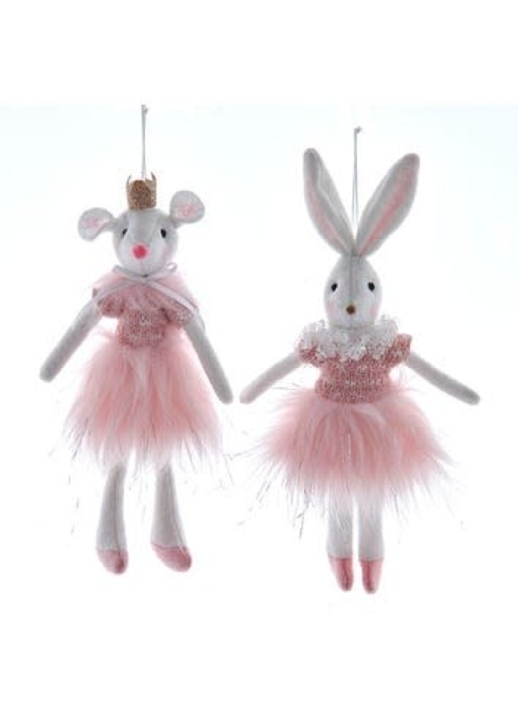 KURT S. ADLER TD1792 FABRIC BALLERINA RABBIT & MOUSE 10" DOLL ORNAMENT