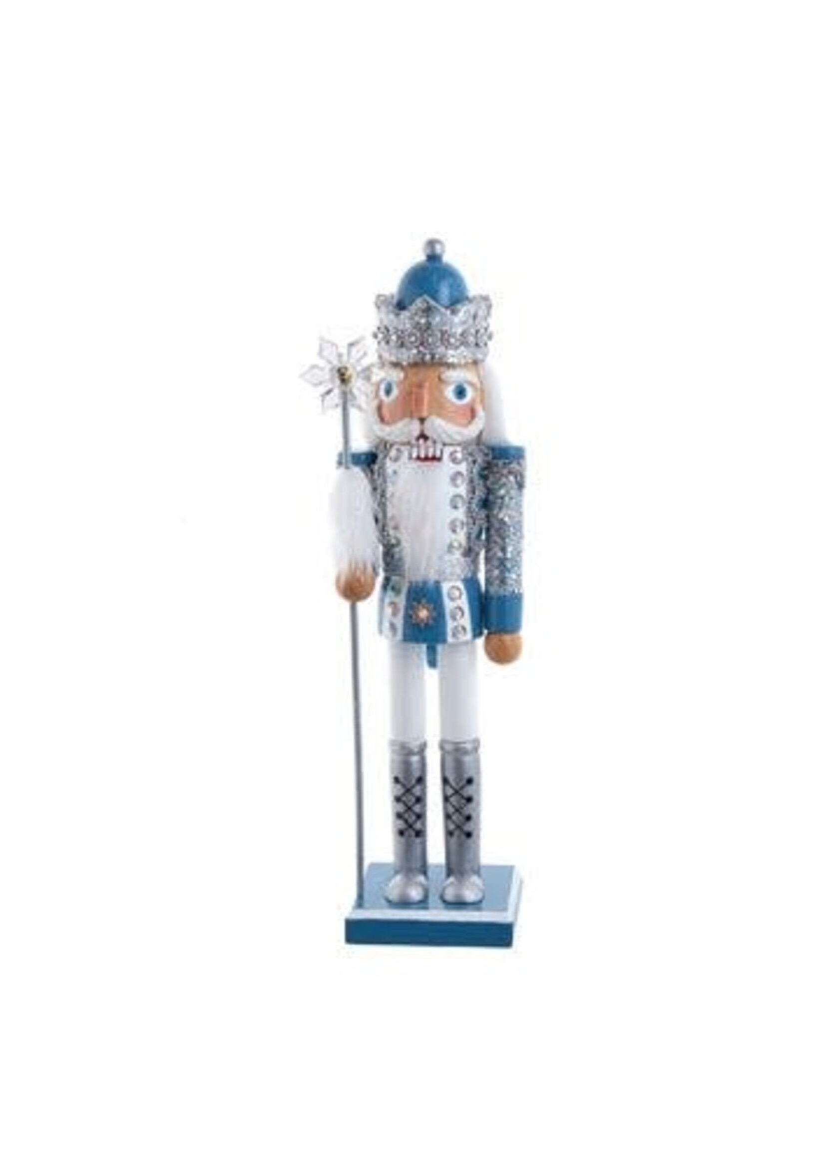 KURT S. ADLER G5009 PLATINUM CRYSTAL PRISM BLUE 15" WOODEN NUTCRACKER