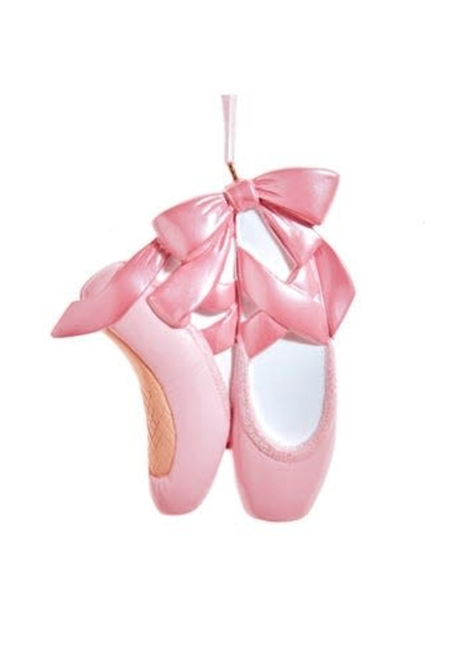 KURT S. ADLER W1178 PRETTY PINK PAIR OF POINTE SHOES WITH BOW 3.5" RESIN ORNAMENT