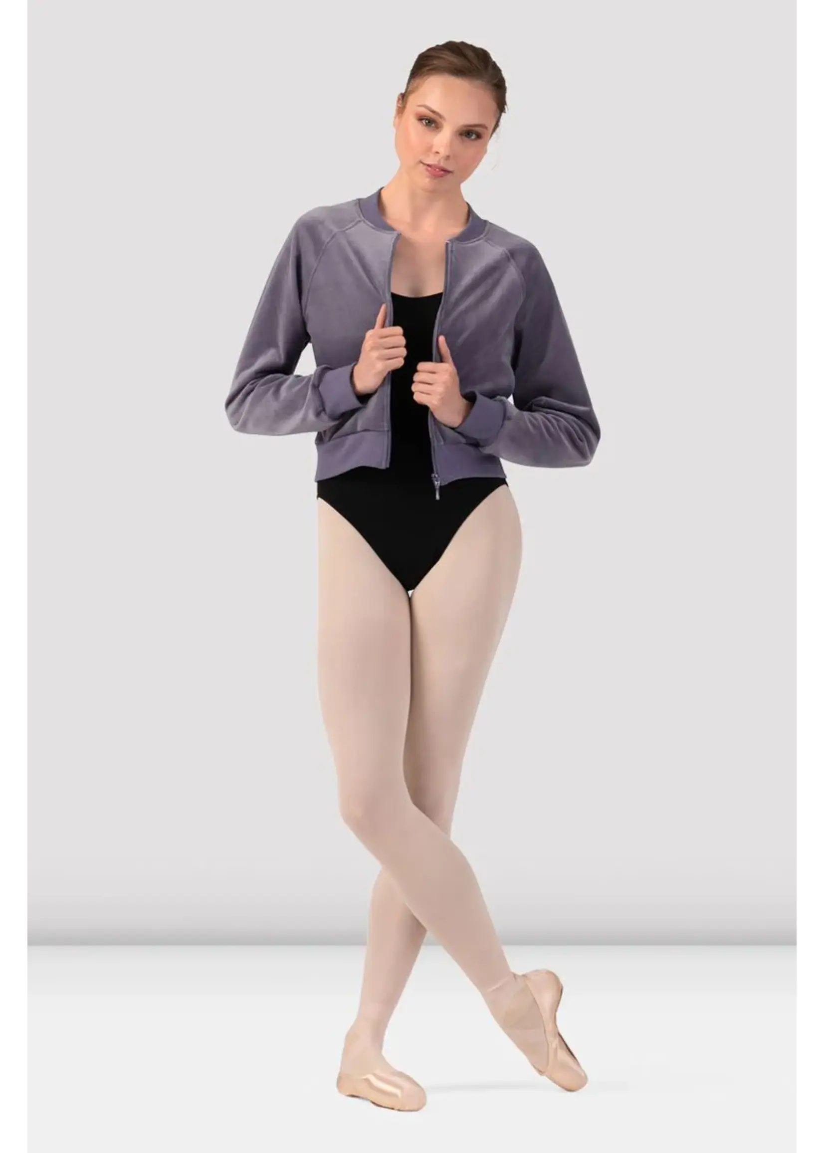 BLOCH & MIRELLA J13001 VELVET LUX CROPPED ZIP RAGLAN BOMBER JACKET