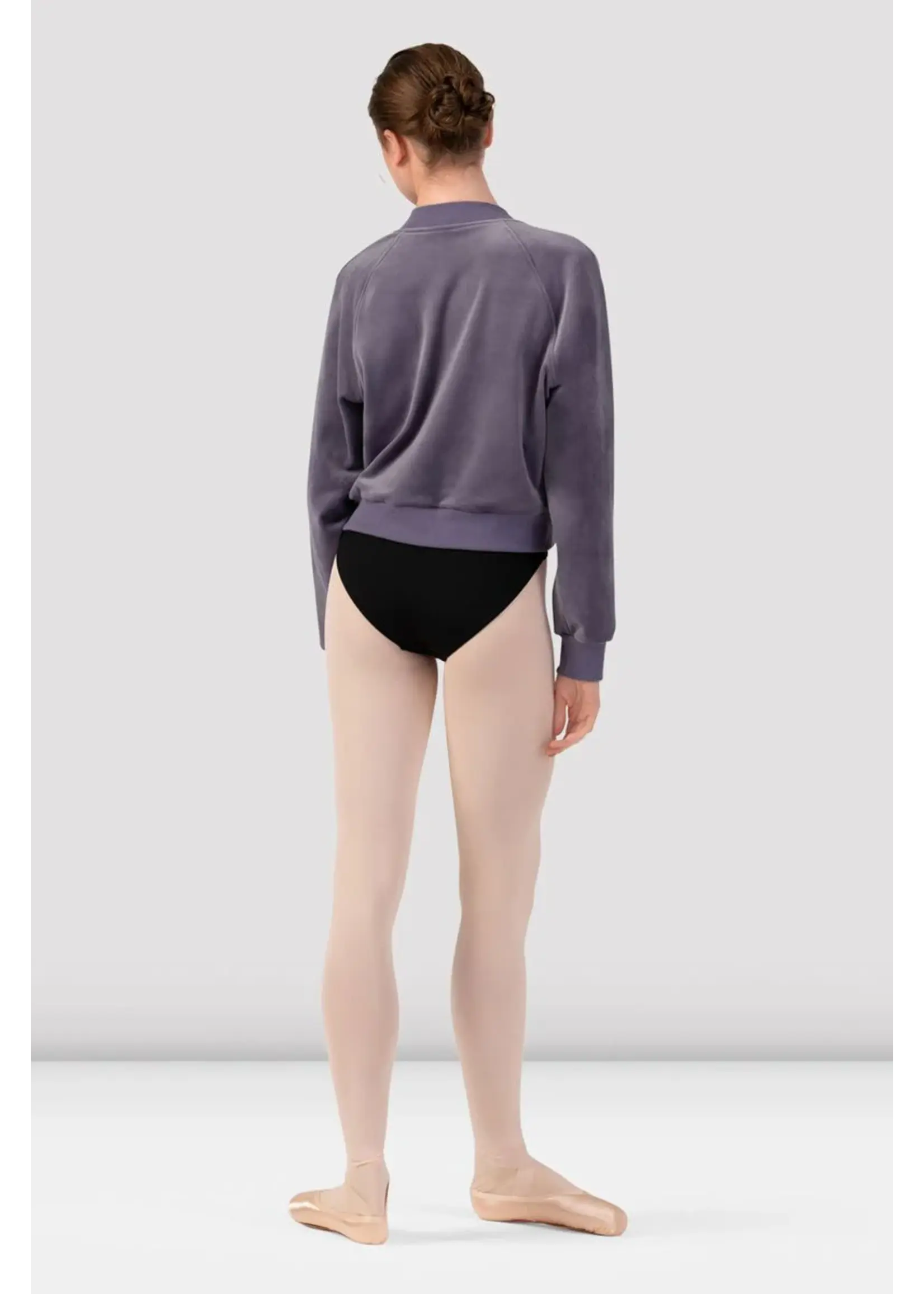 BLOCH & MIRELLA J13001 VELVET LUX CROPPED ZIP RAGLAN BOMBER JACKET