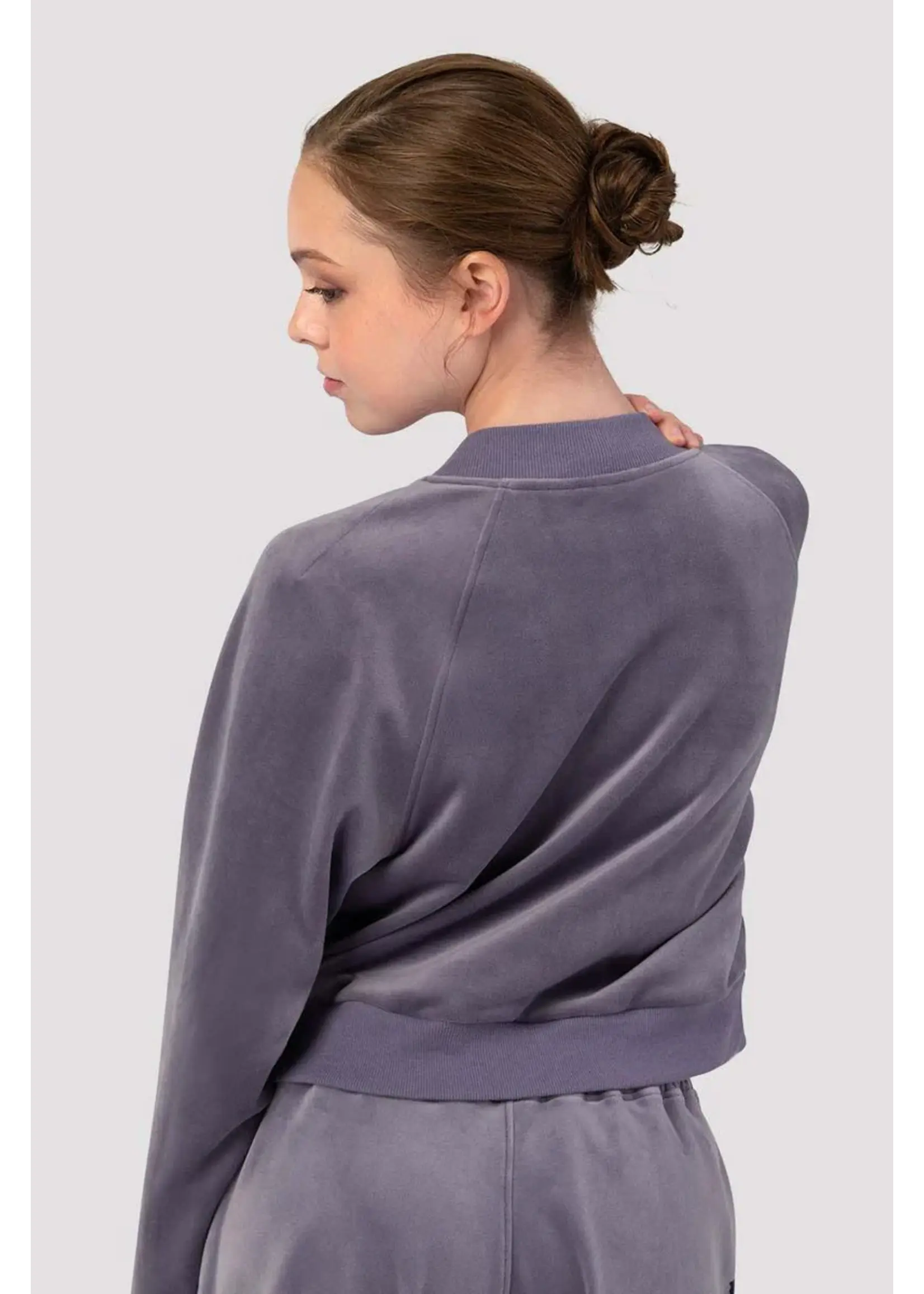 BLOCH & MIRELLA J13001 VELVET LUX CROPPED ZIP RAGLAN BOMBER JACKET