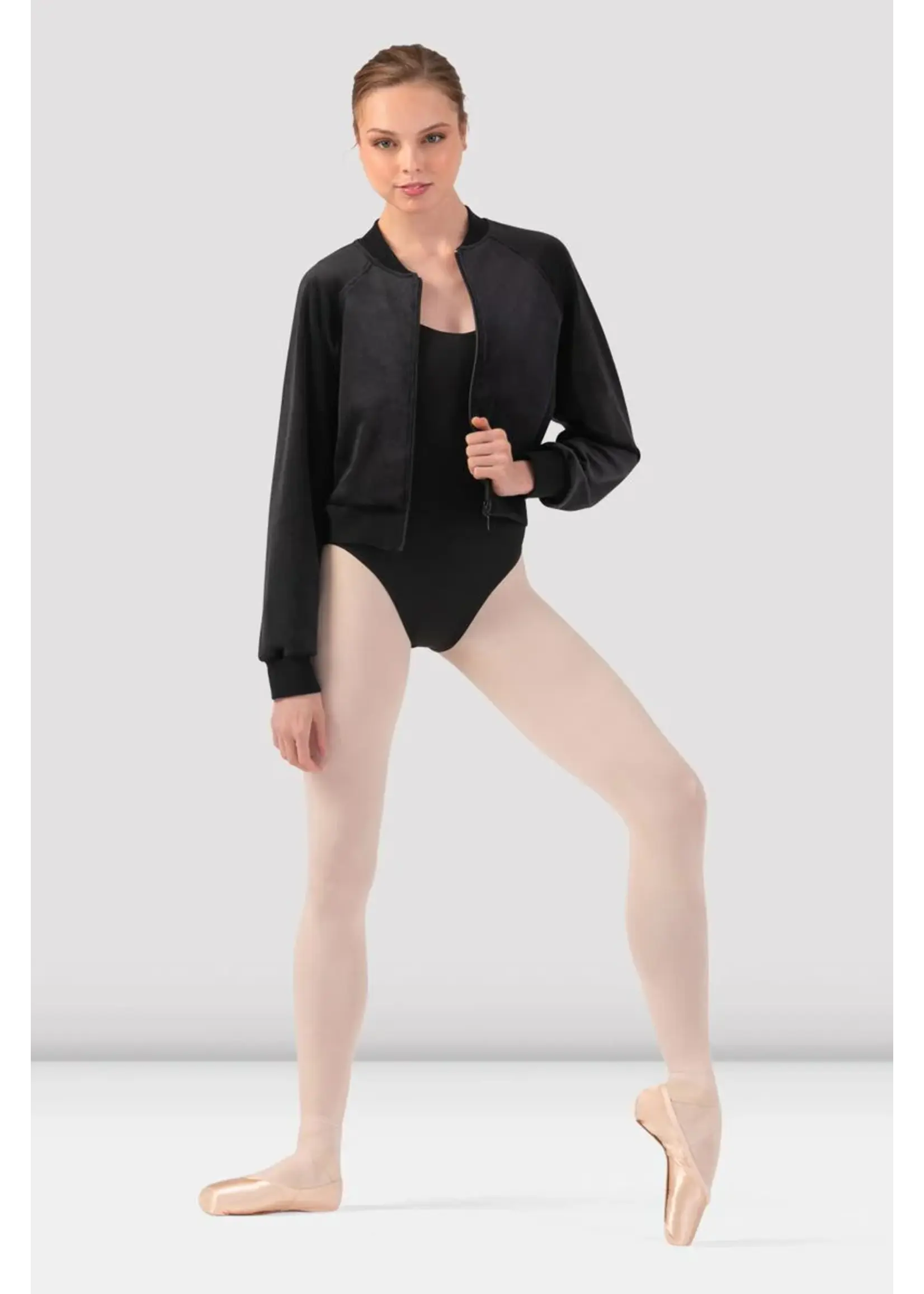 BLOCH & MIRELLA J13001 VELVET LUX CROPPED ZIP RAGLAN BOMBER JACKET