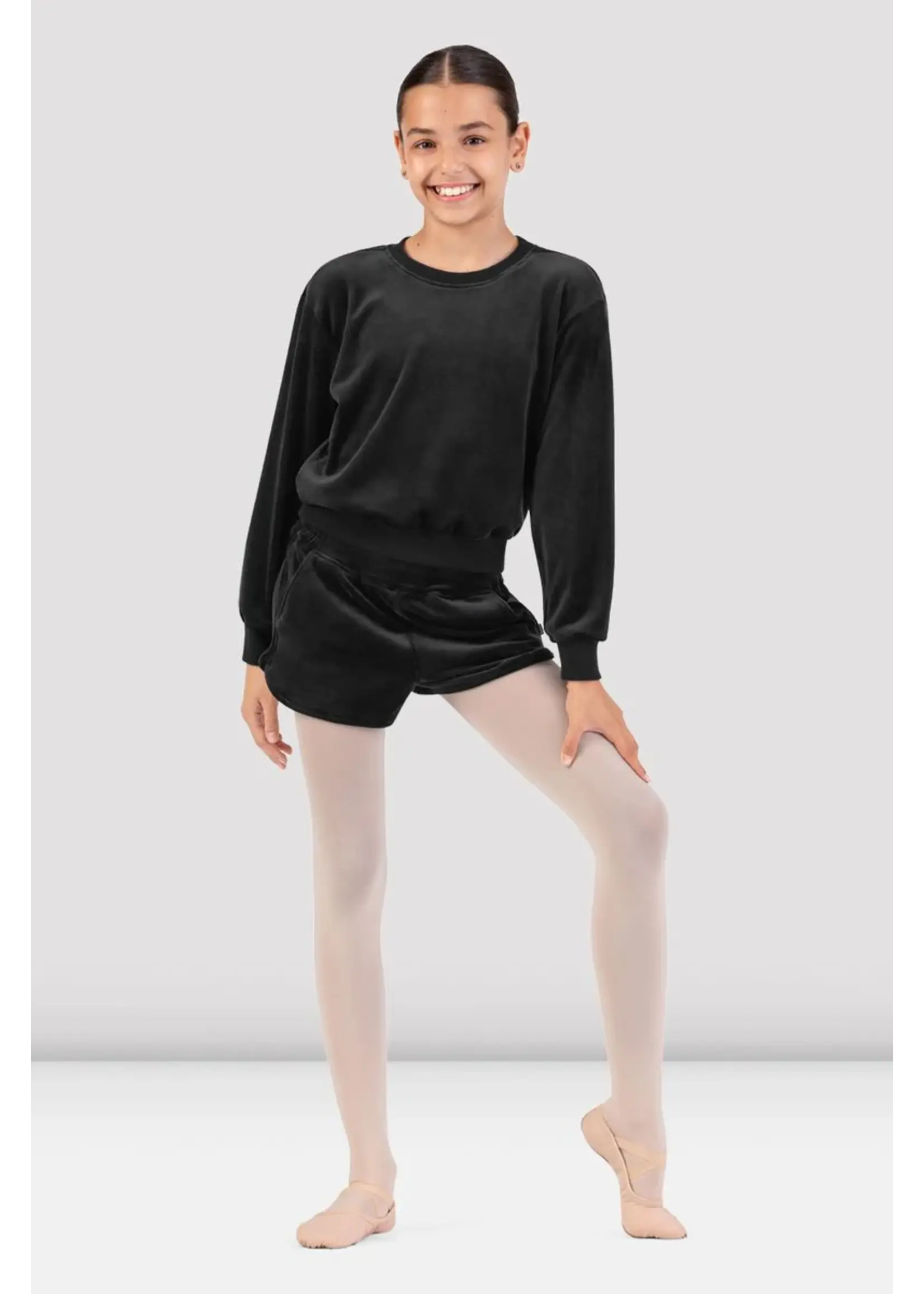 BLOCH & MIRELLA CZ30016 VELVET LUX CROPPED RAGLAN CREW NECK PULL OVER SWEATSHIRT