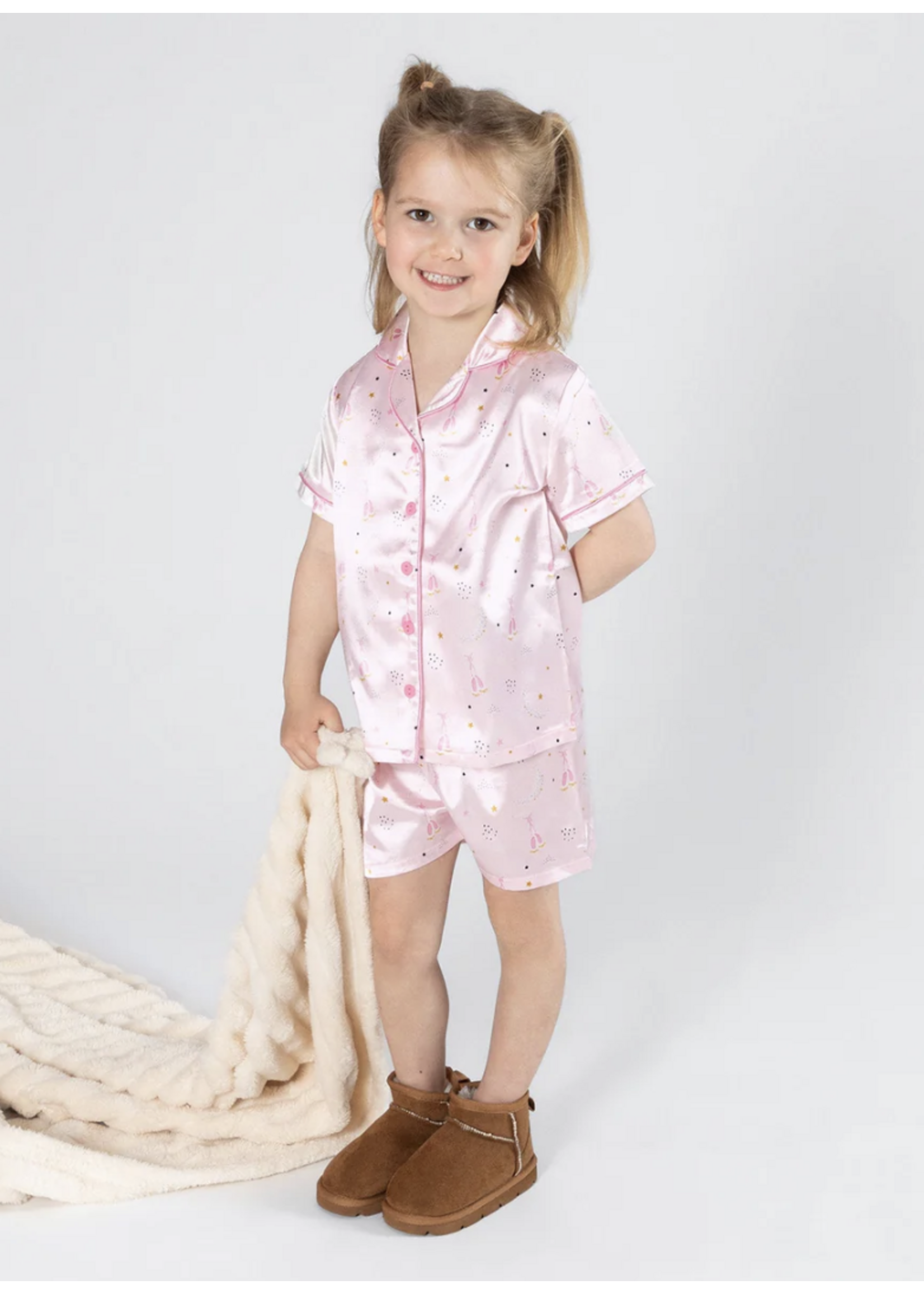 ENERGETIKS SATIN PAJAMA SET WITH BUTTON DOWN TOP & SHORTS