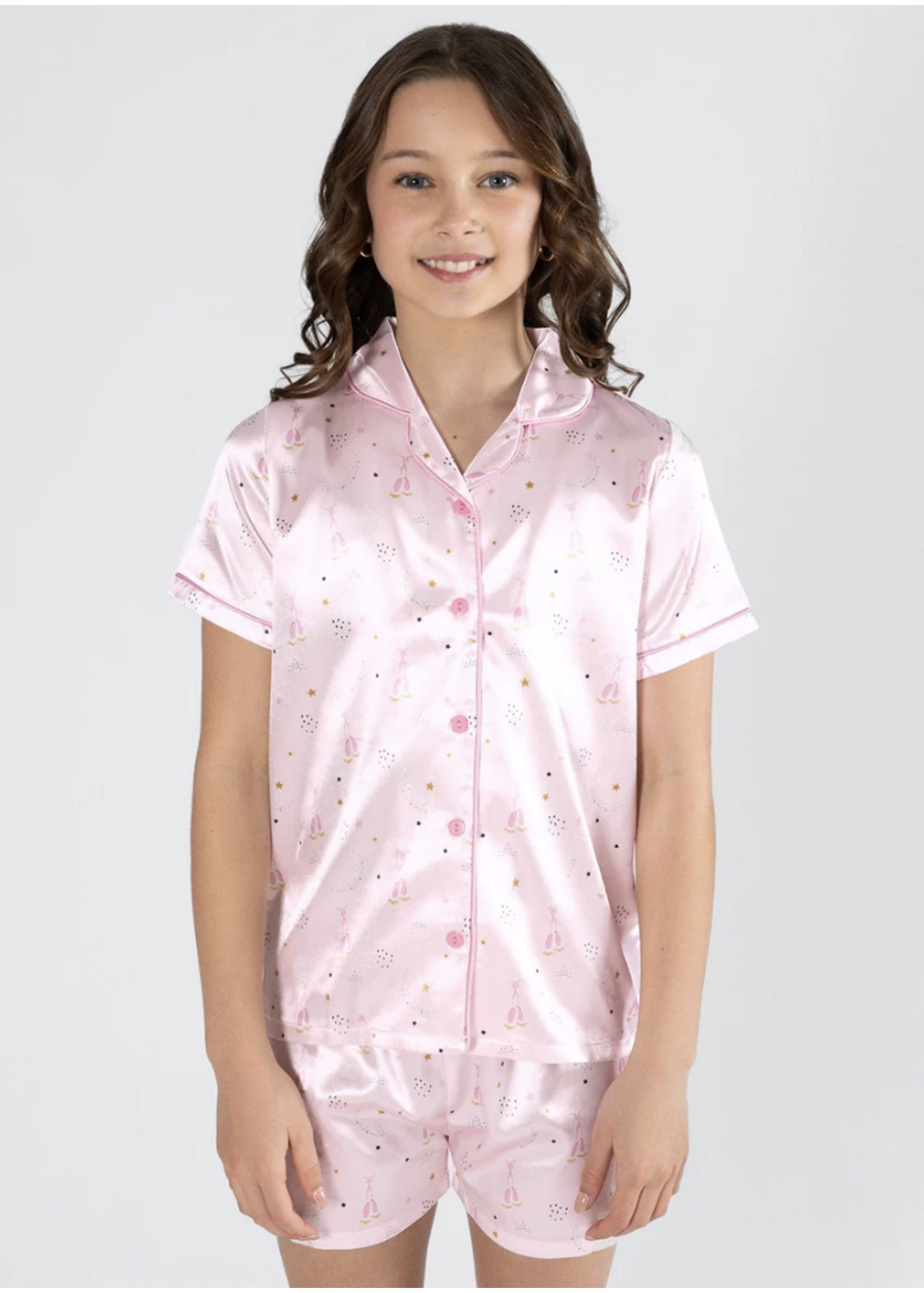 ENERGETIKS SATIN PAJAMA SET WITH BUTTON DOWN TOP & SHORTS