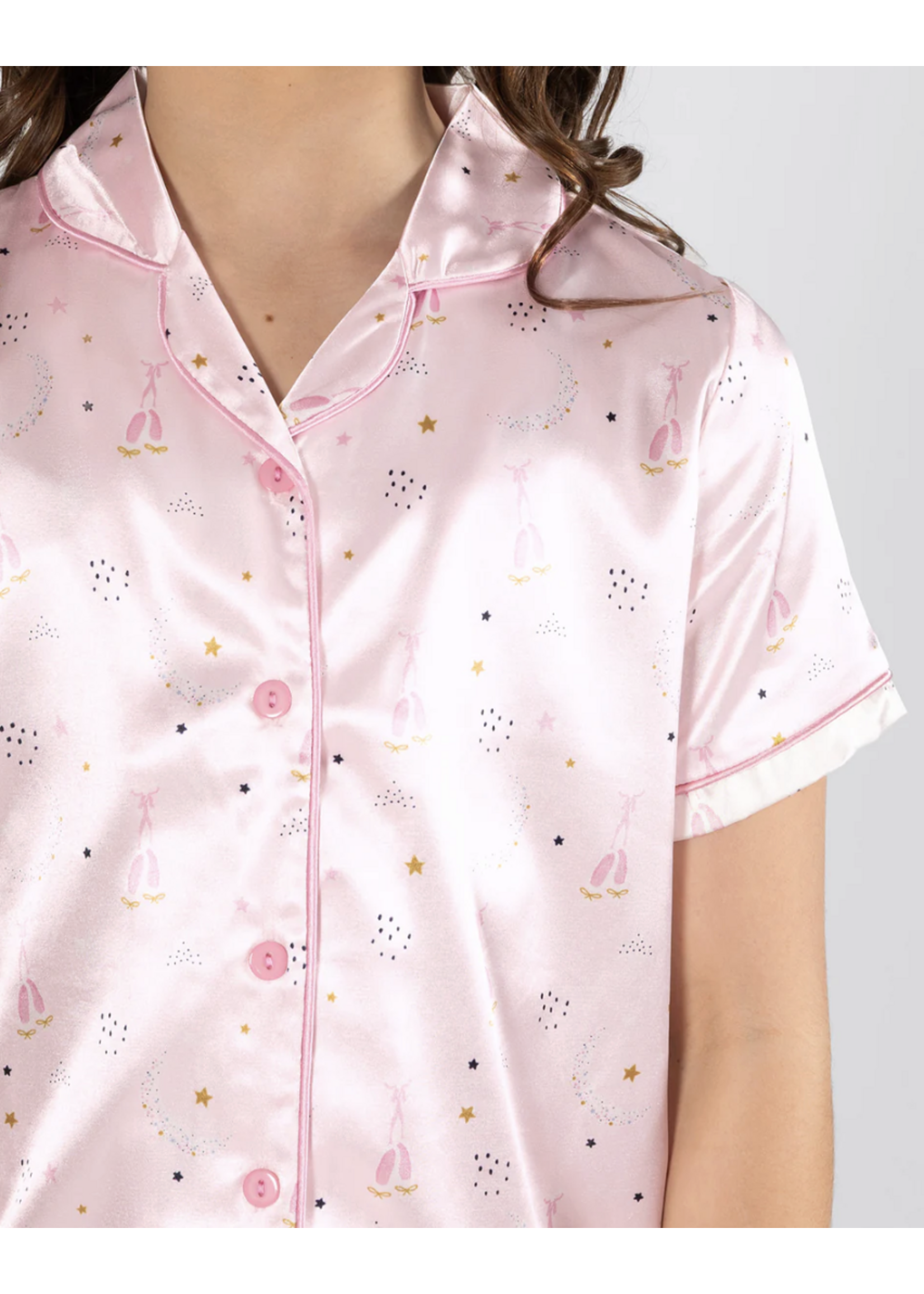 ENERGETIKS SATIN PAJAMA SET WITH BUTTON DOWN TOP & SHORTS