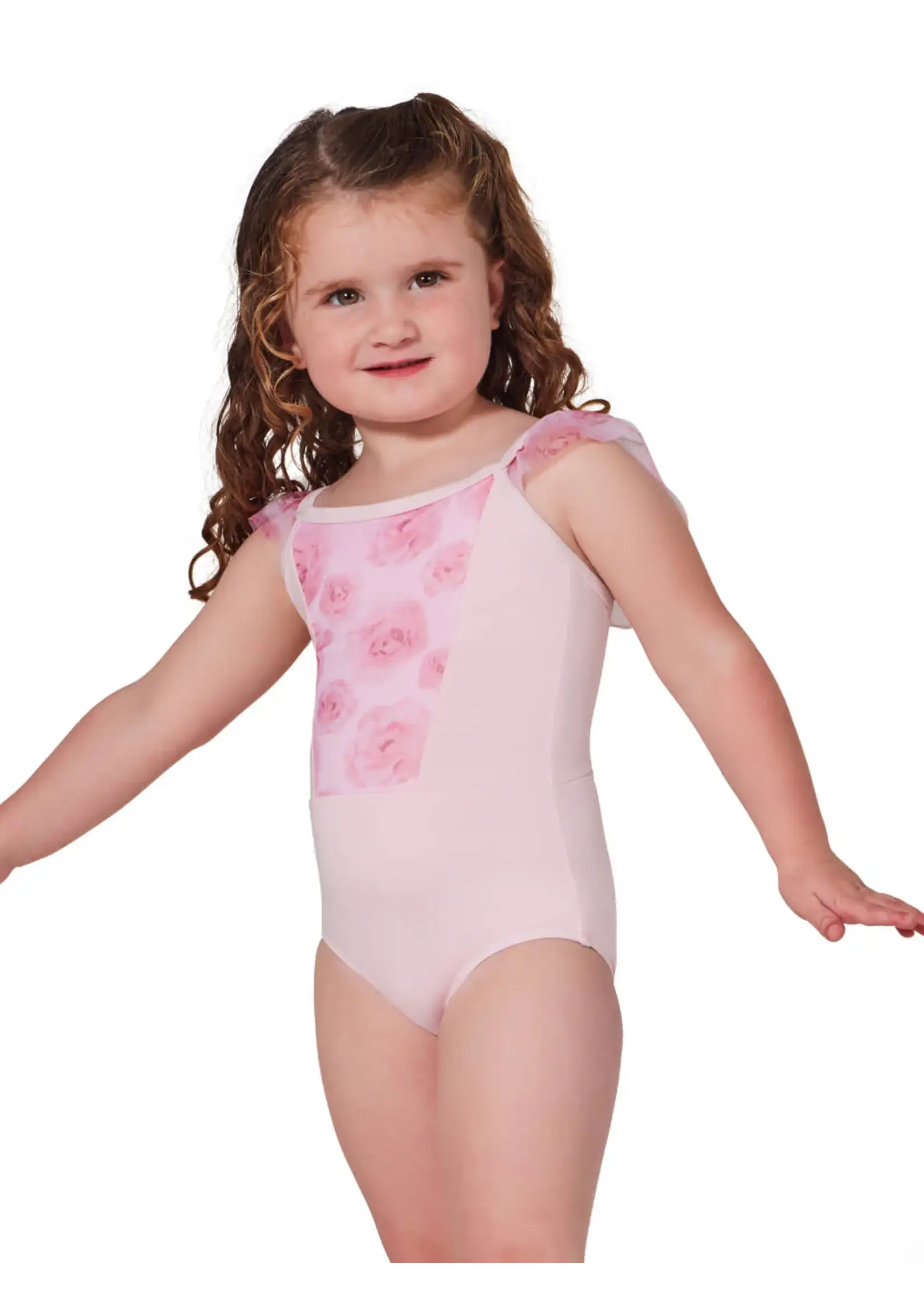 CAPEZIO & BUNHEADS AF12430C COMING UP ROSES PRIMROSE MESH FLUTTER SLEEVE LEOTARD