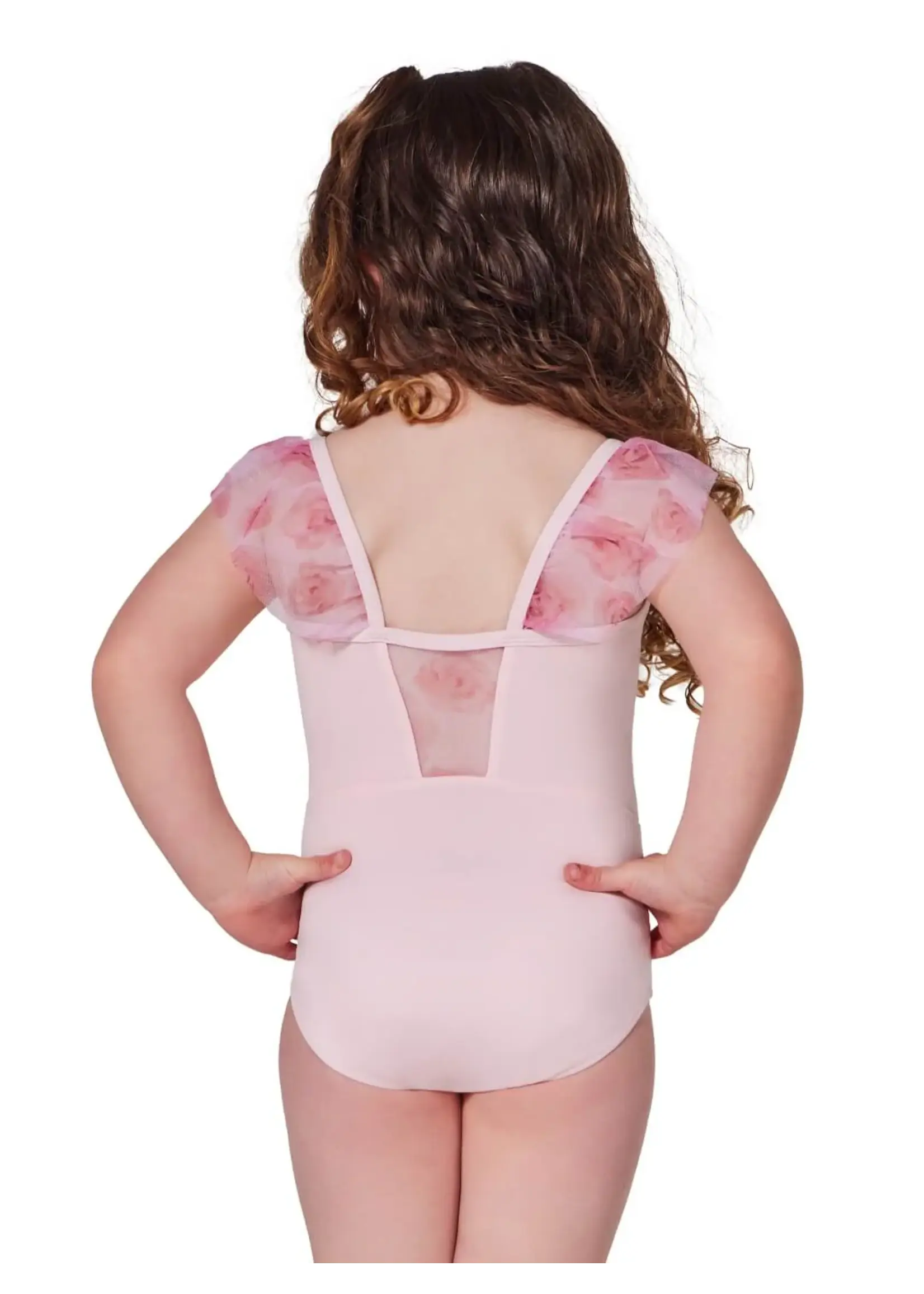 CAPEZIO & BUNHEADS AF12430C COMING UP ROSES PRIMROSE MESH FLUTTER SLEEVE LEOTARD