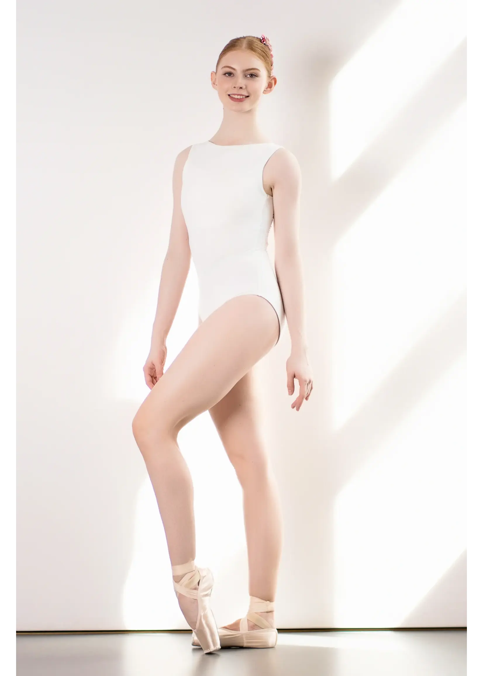 DANSE DE PARIS L0200 BLISSE SUPERHERO BELT BOATNECK TANK LEOTARD WITH SEWN IN COVERAGE