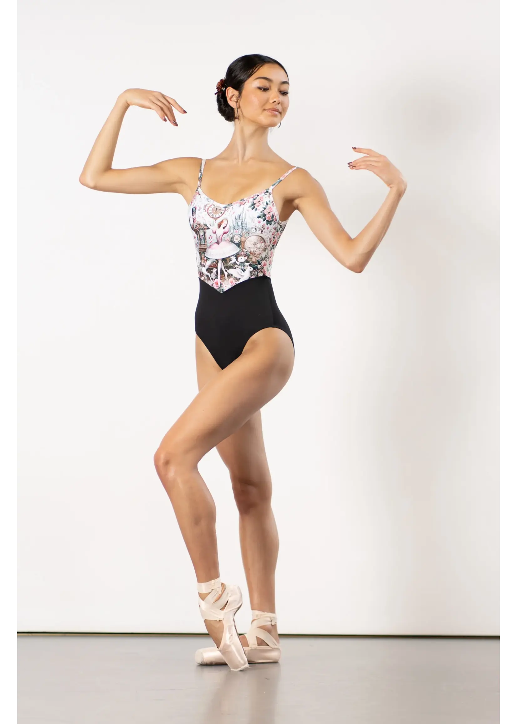 DANSE DE PARIS L0028L NUTCRACKER SWEET PATTERNED MESH BODICE CAMISOLE LEOTARD