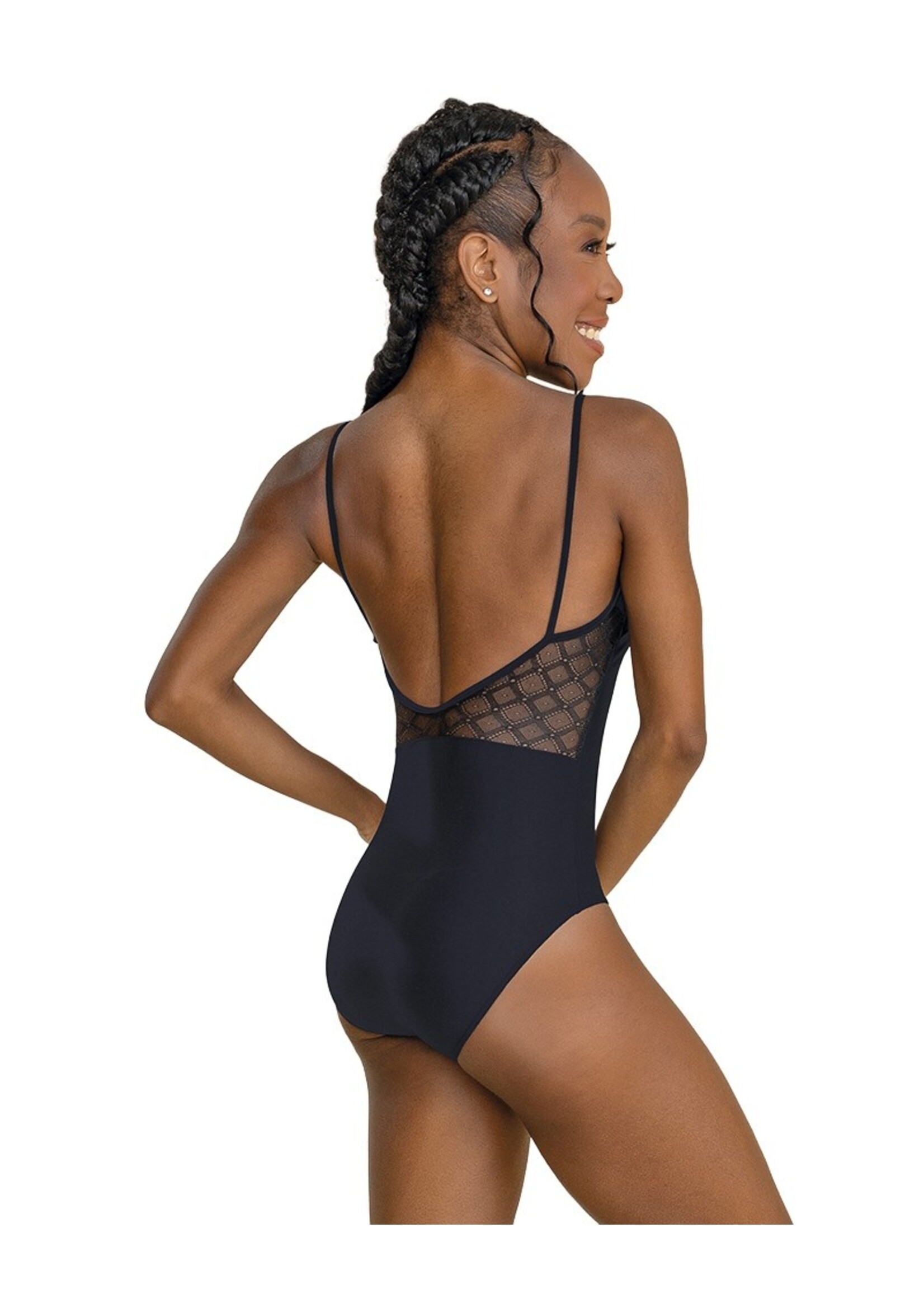 SO DANCA BY29 DIAMOND MESH PINCHED FRONT CAMISOLE LEOTARD