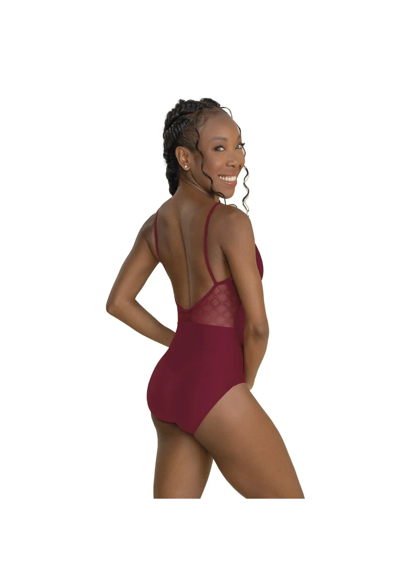 SO DANCA BY29 DIAMOND MESH PINCHED FRONT CAMISOLE LEOTARD