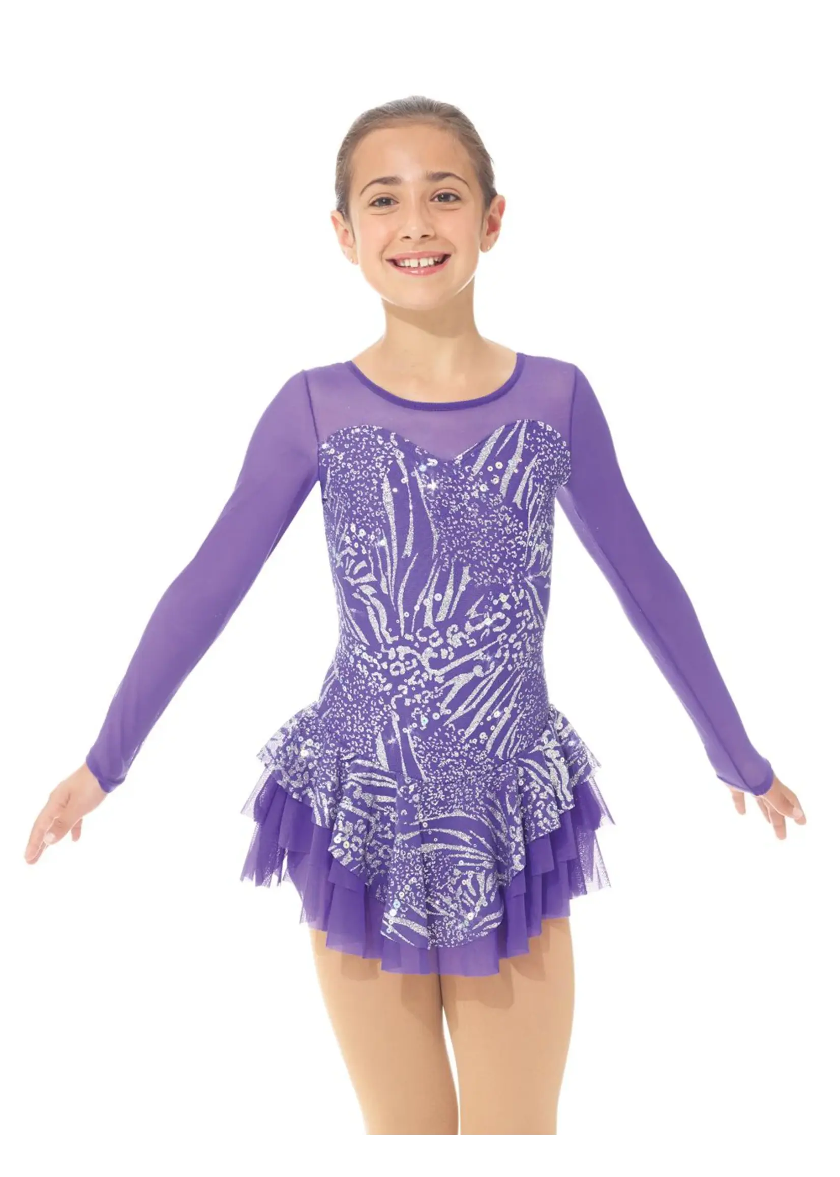 MONDOR 663 ZEBRA SEQUIN  SWEETHEART MESH LONG SLEEVE SKATE DRESS