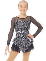 MONDOR 663 ZEBRA SEQUIN  SWEETHEART MESH LONG SLEEVE SKATE DRESS