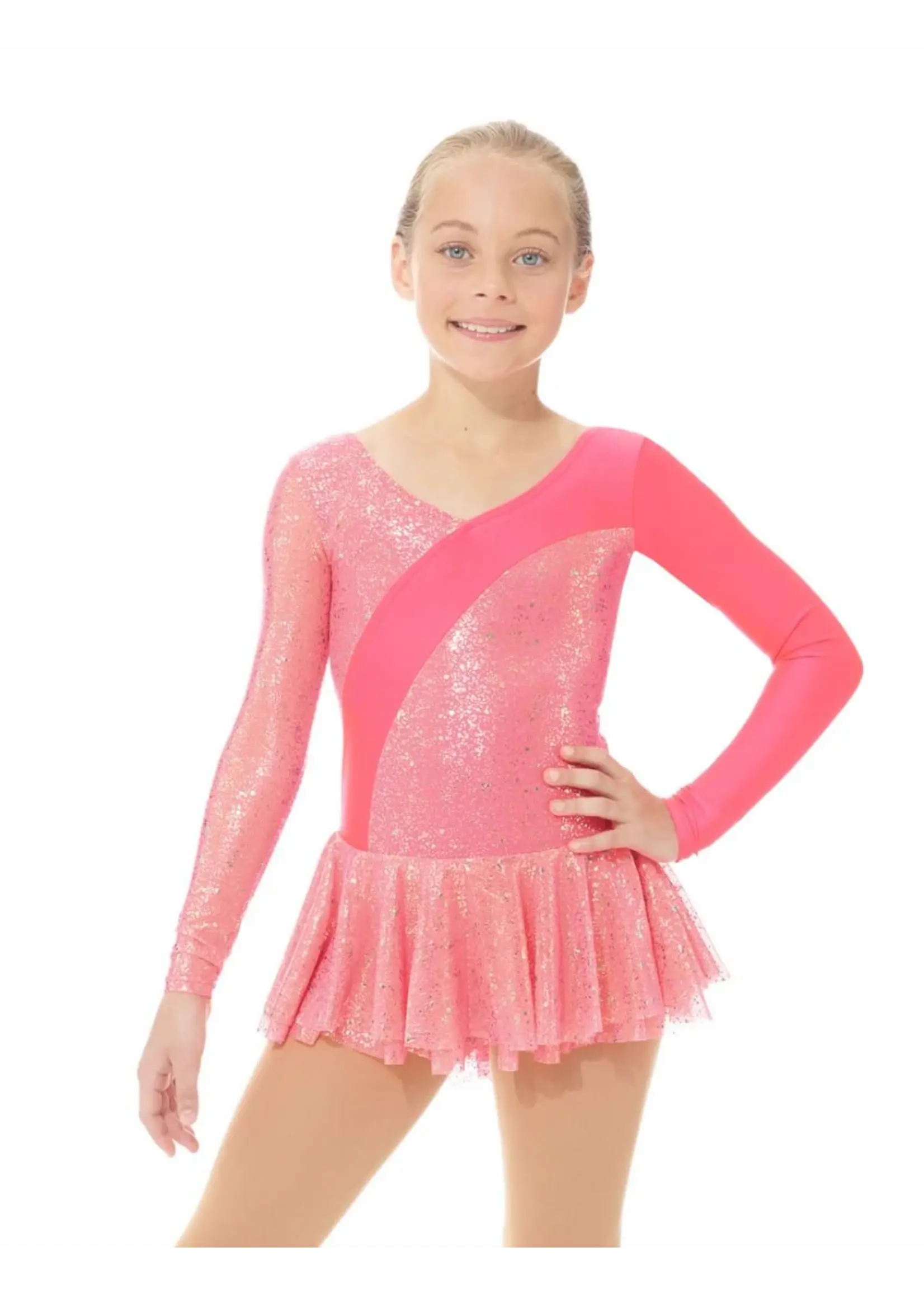 MONDOR 661/667 SHIMMER SPARKLE ASYMMETRICAL CHILDRENS LONG SLEEVE SKATE DRESS