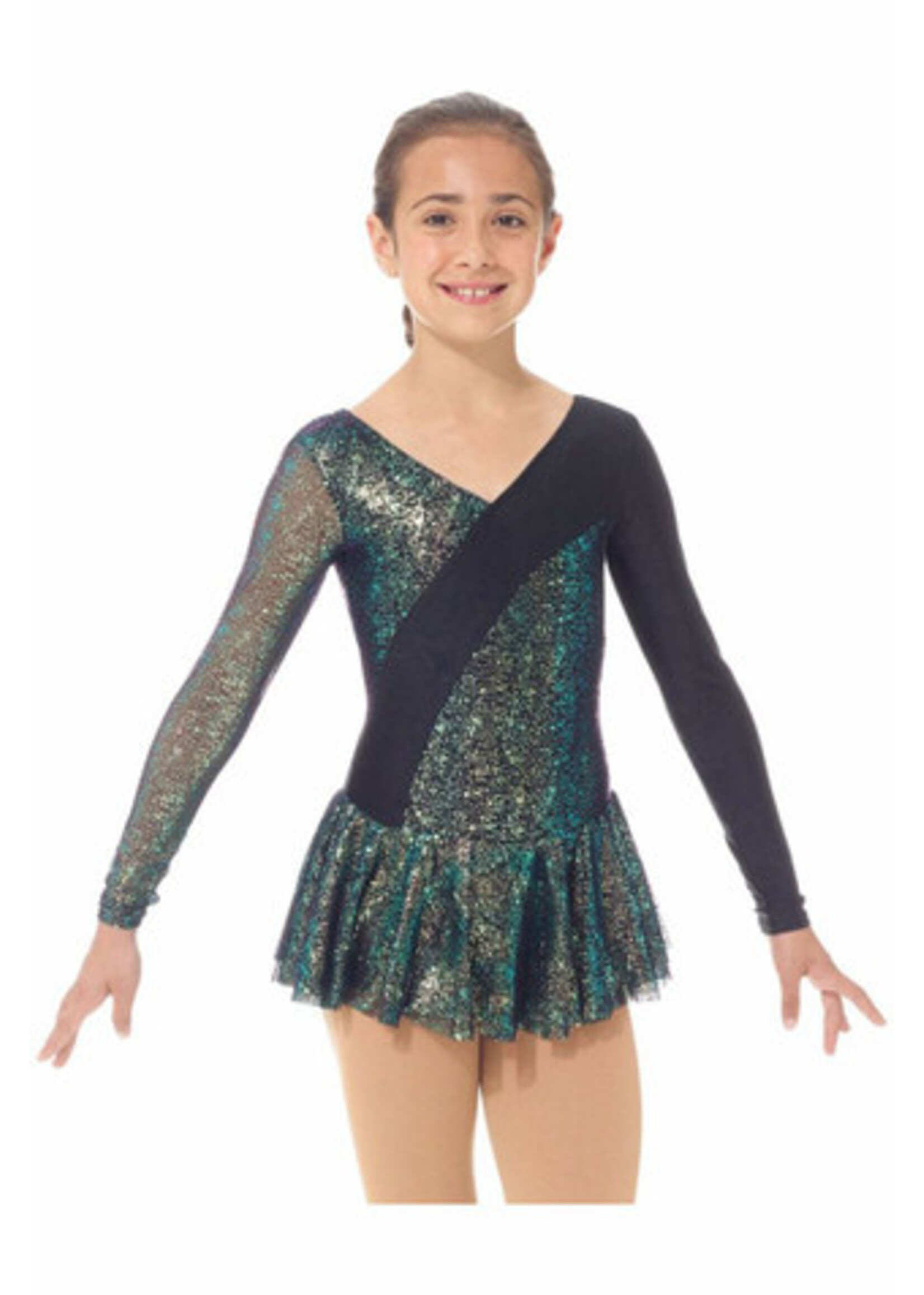 MONDOR 661/667 SHIMMER SPARKLE ASYMMETRICAL CHILDRENS LONG SLEEVE SKATE DRESS