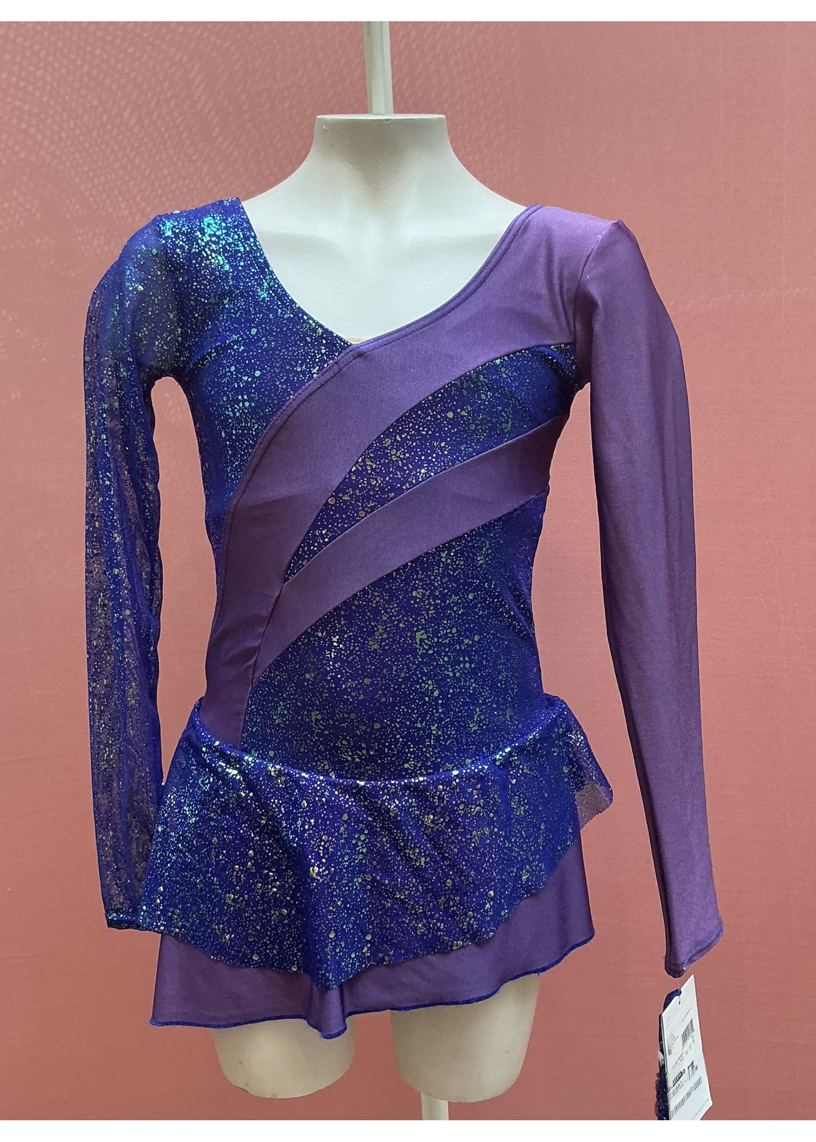 MONDOR 661/667 SHIMMER SPARKLE ASYMMETRICAL CHILDRENS LONG SLEEVE SKATE DRESS