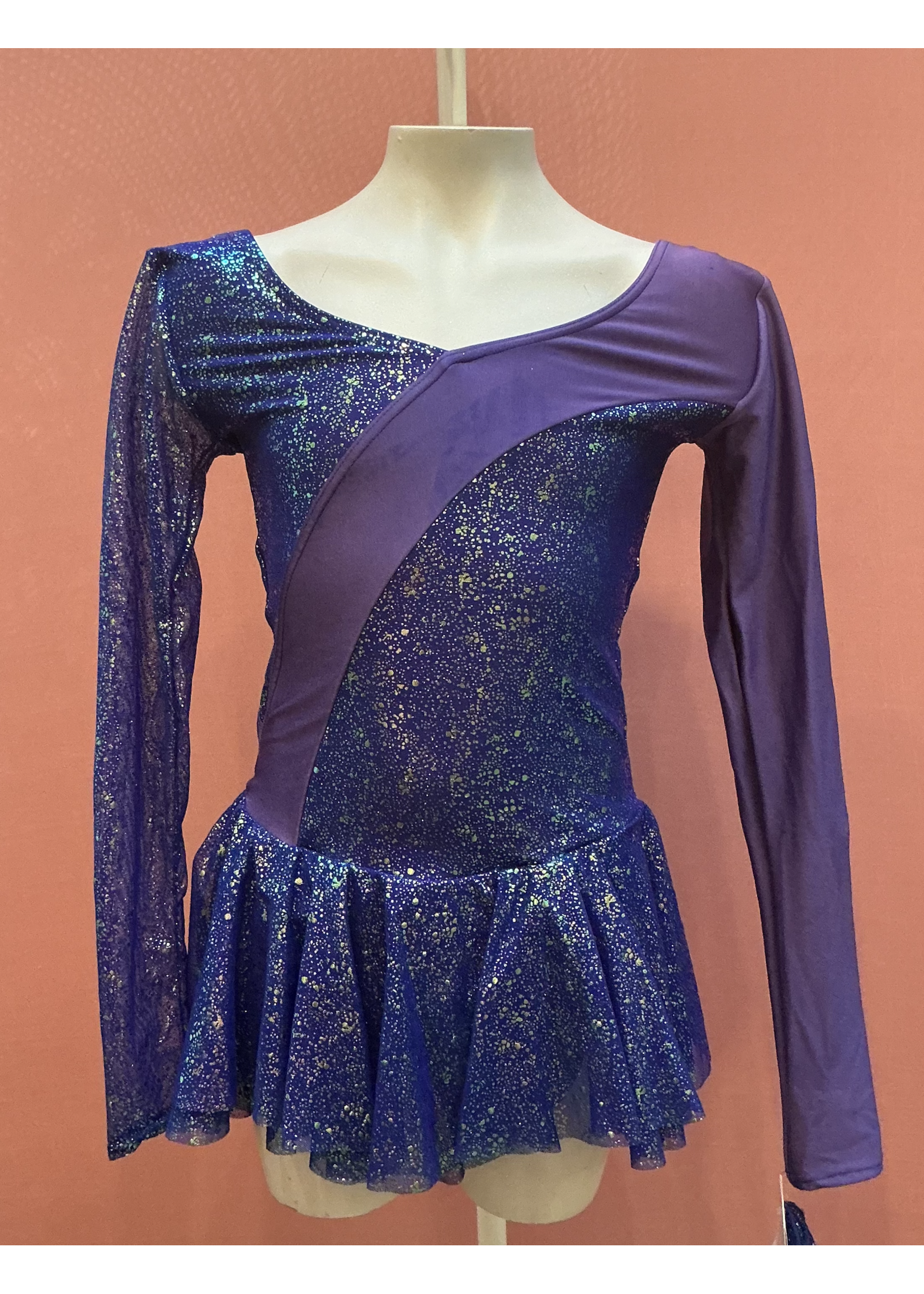 MONDOR 661/667 SHIMMER SPARKLE ASYMMETRICAL CHILDRENS LONG SLEEVE SKATE DRESS