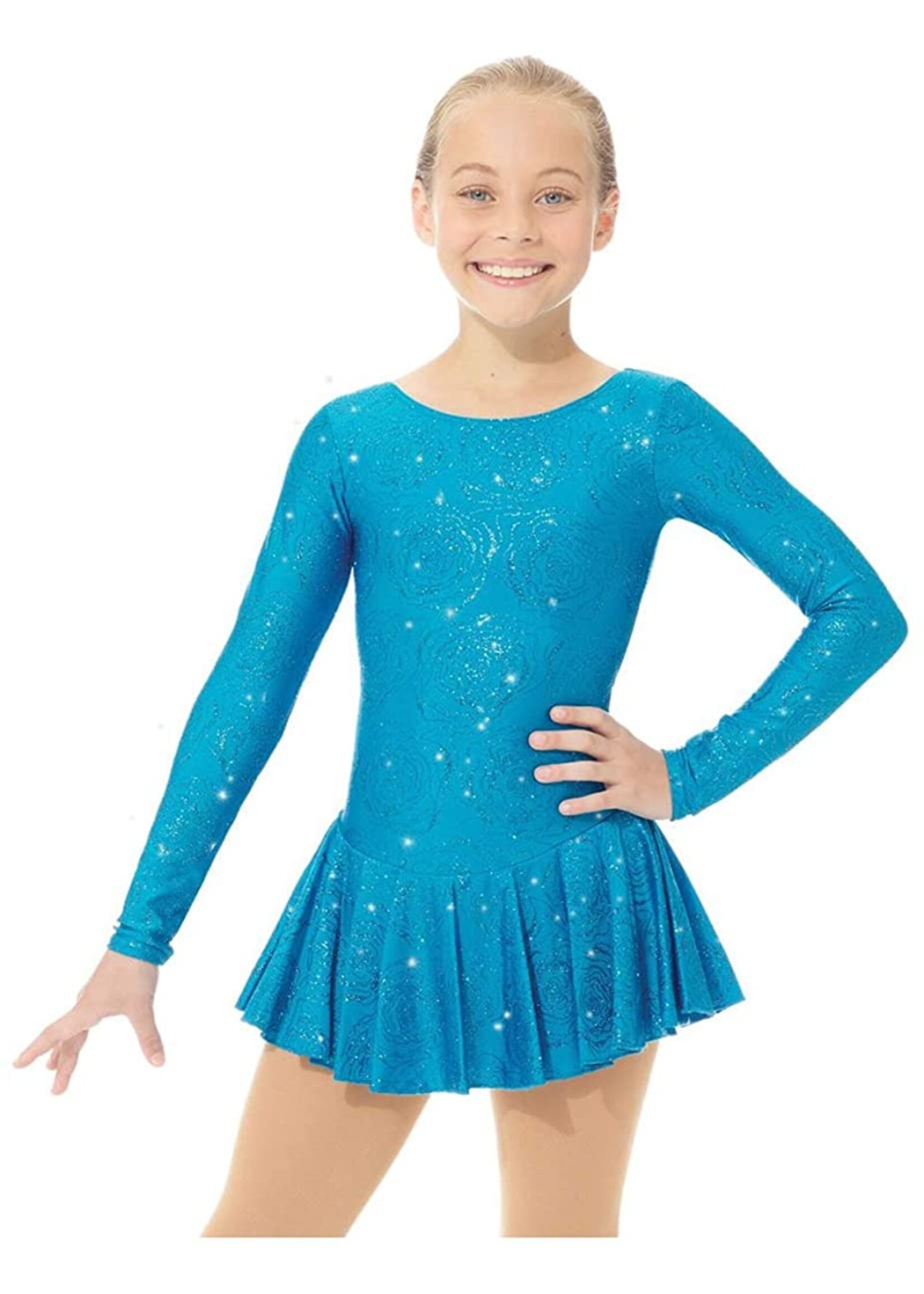 MONDOR 666 PEONY SHIMMER PATTERN CHILDRENS LONG SLEEVE SKATE DRESS