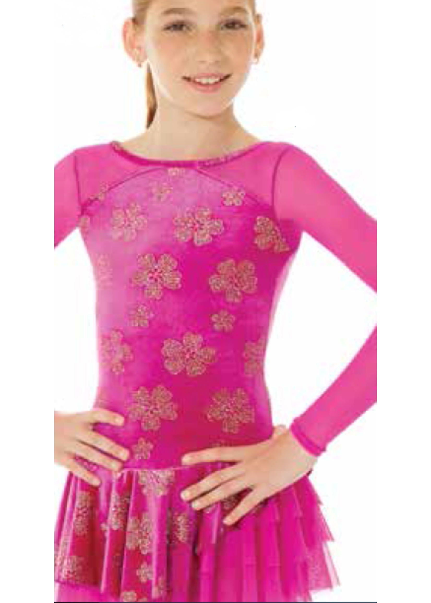 MONDOR VELVET FLOWERS MESH LONG SLEEVE SKATE DRESS 12921-P3