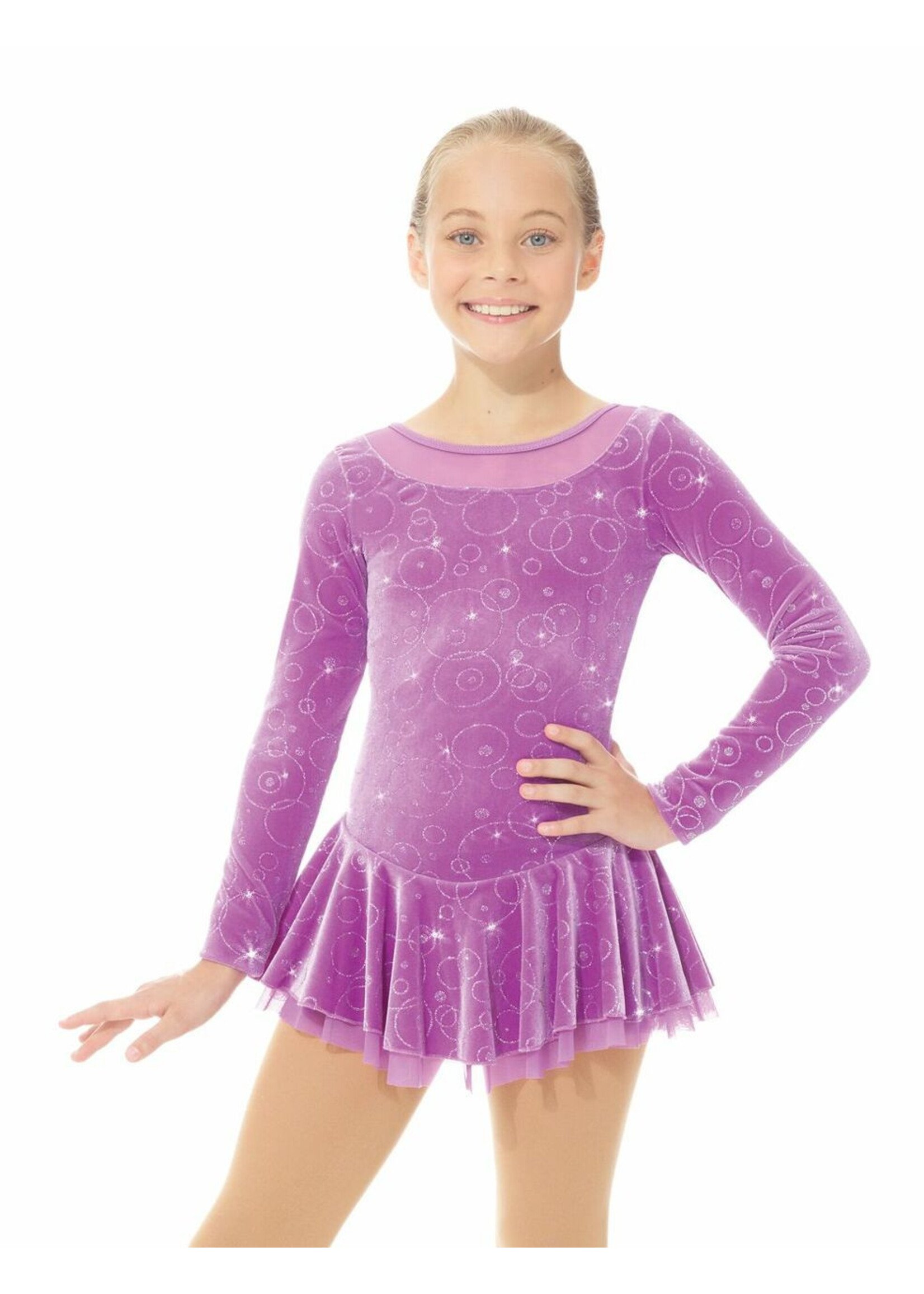 MONDOR VELVET BUBBLES LONG SLEEVE SKATE DRESS WITH LAYERED MESH SKIRT 2762-5B