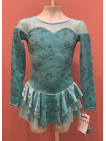 MONDOR VELVET FLOWER VINE SWEETHEART MESH COLLAR LONG SLEEVE SKATE DRESS WITH LAYERED MESH 2765-4F