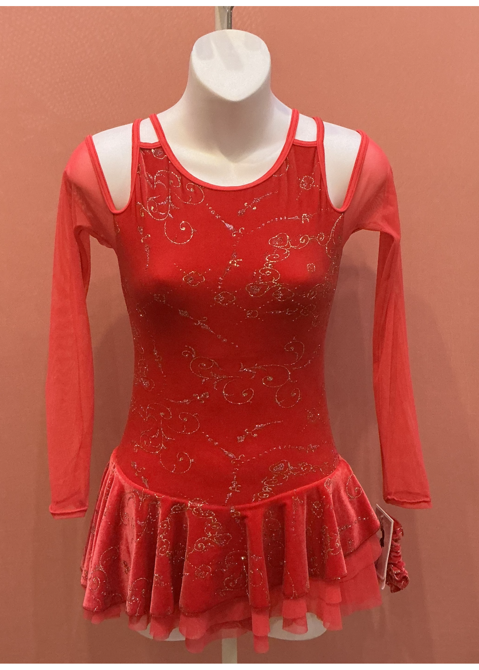 MONDOR VELVET SWIRL OFF THE SHOULDER MESH SLEEVE SKATE DRESS 12924-5M MEDIEVAL