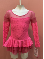 MONDOR GLITTER SWIRL MESH COLLAR LONG SLEEVE SKATE DRESS  WITH LAYERED MESH SKIRT 2758-CJ