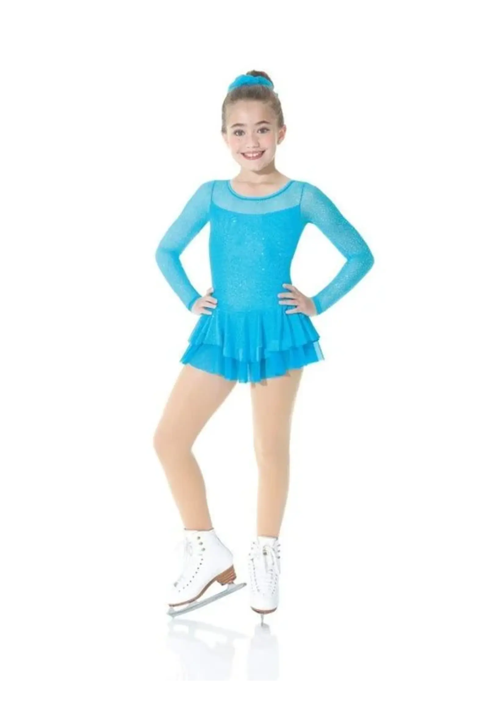 MONDOR SPARKLE MESH OVERLAY LONG SLEEVE SKATE DRESS WITH LAYERED MESH SKIRT 636-TA