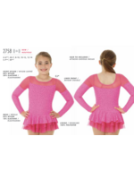 MONDOR GLITTER SWIRL MESH COLLAR LONG SLEEVE SKATE DRESS  WITH LAYERED MESH SKIRT 2758-CJ