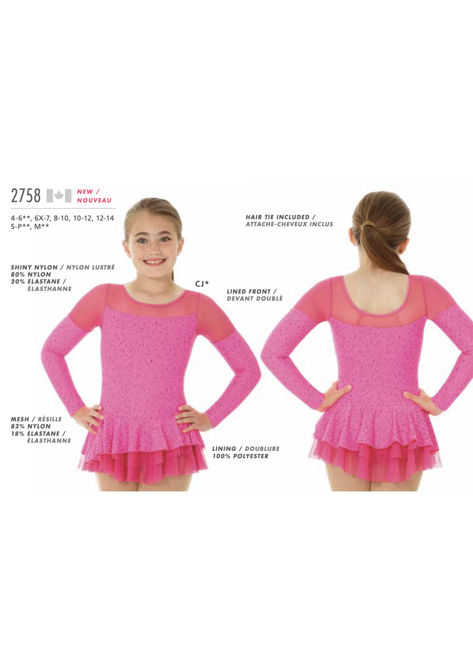 MONDOR GLITTER SWIRL MESH COLLAR LONG SLEEVE SKATE DRESS  WITH LAYERED MESH SKIRT 2758-CJ