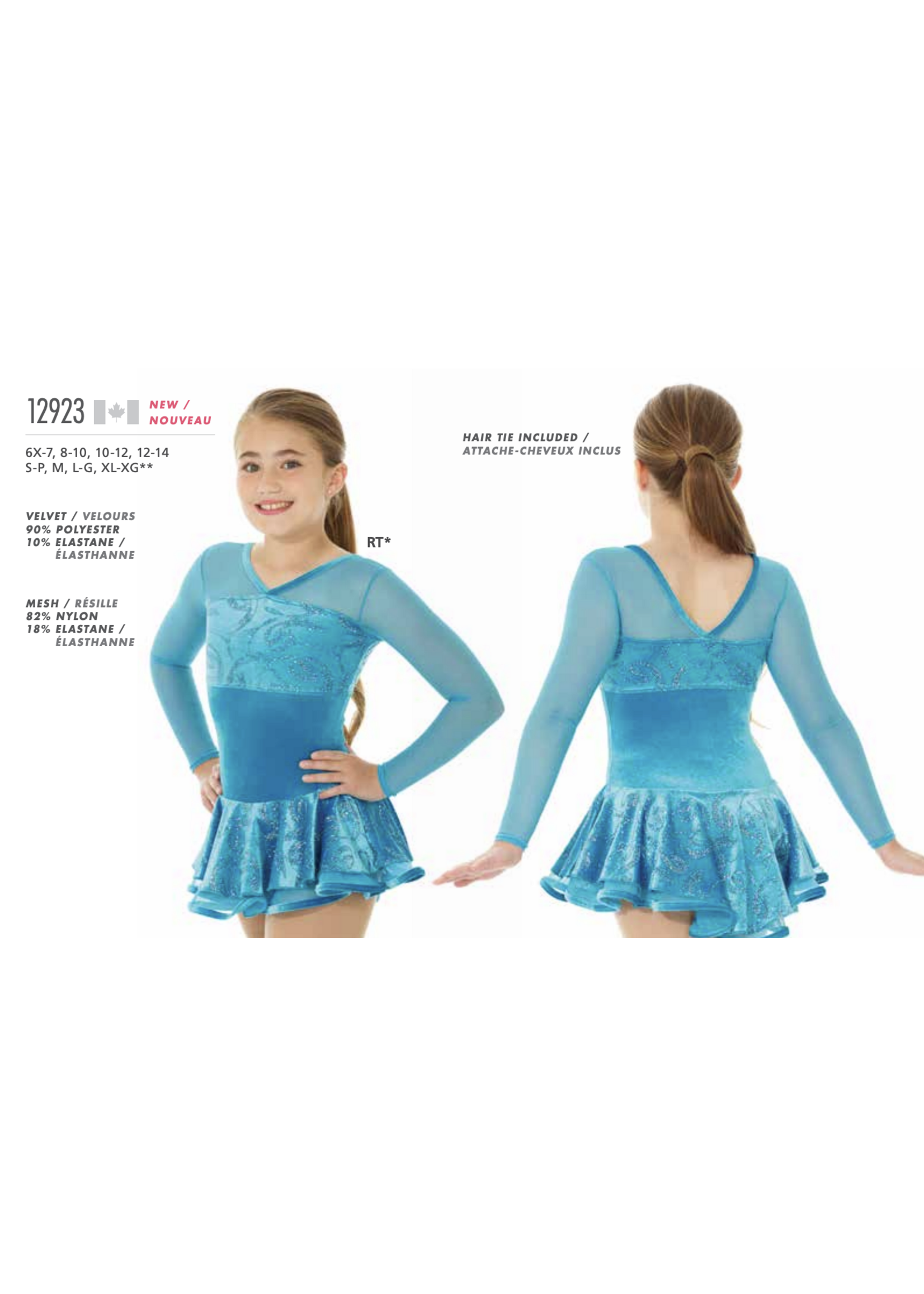 MONDOR VELVET MIDRIFF SPARKLE LONG MESH SLEEVE V NECK SKATE DRESS 12923-RT