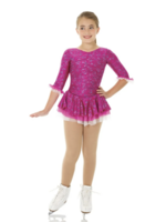 MONDOR CHILDRENS ROUCHED BODICE SPLATTER GLITTER LONG RUFFLED SLEEVE SKATE DRESS 660-23