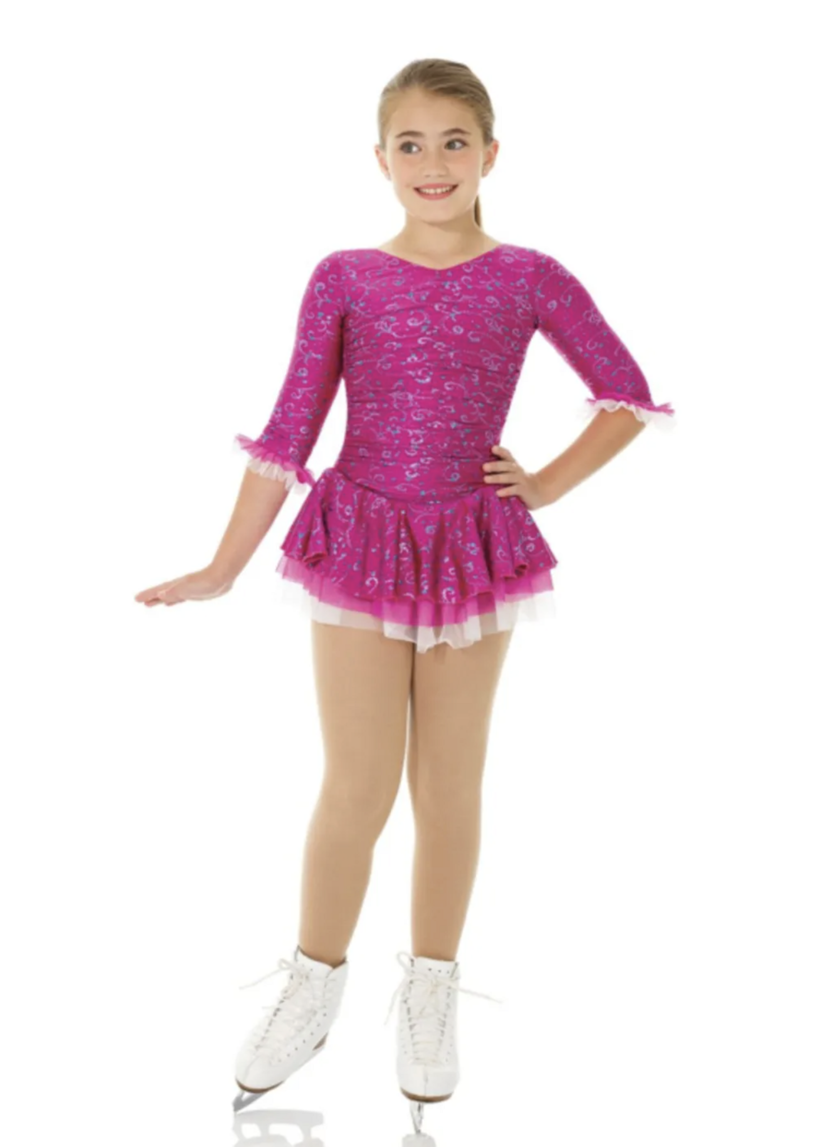 MONDOR CHILDRENS ROUCHED BODICE SPLATTER GLITTER LONG RUFFLED SLEEVE SKATE DRESS 660-23