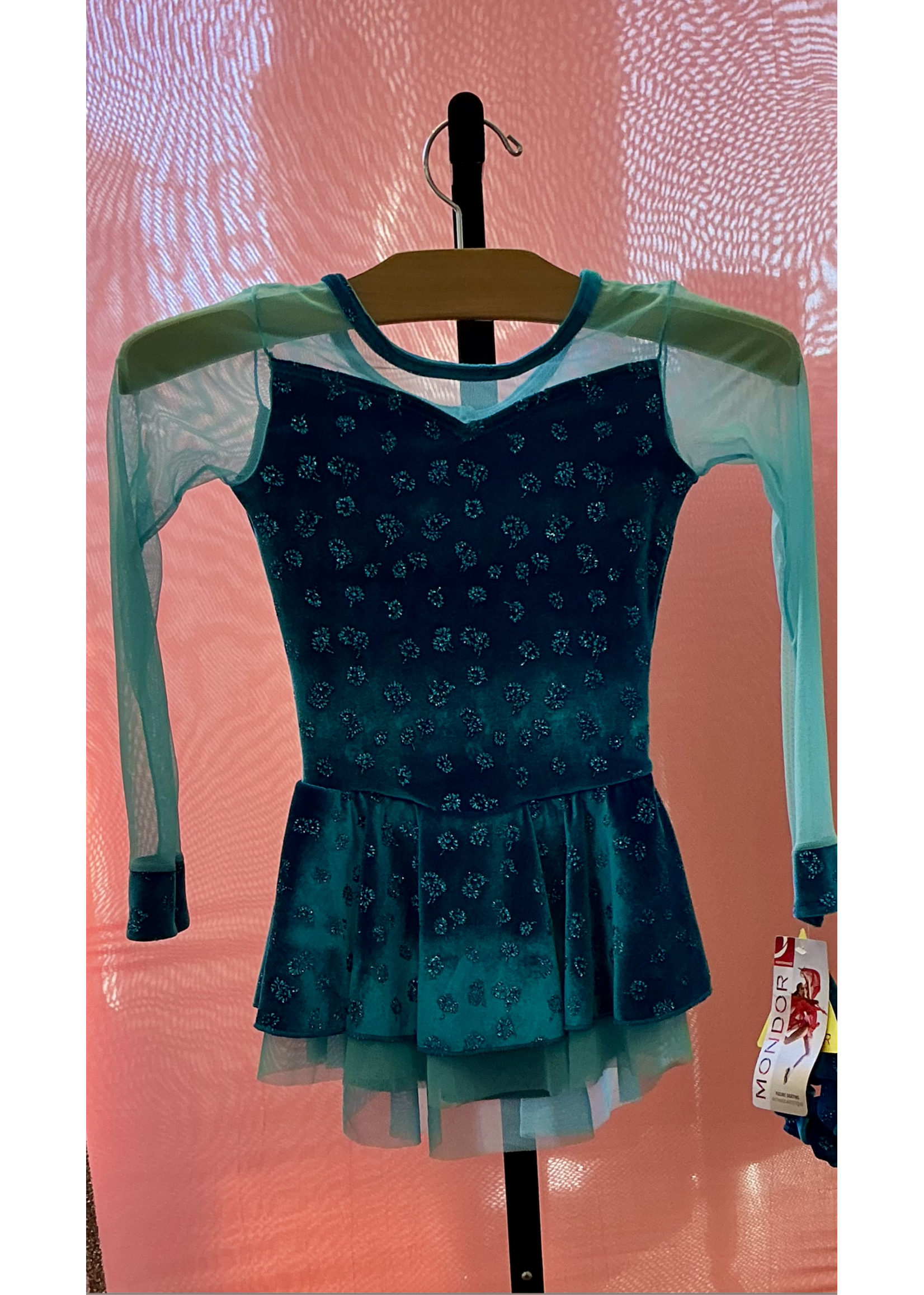 MONDOR VELVET SIMPLE SPARKLE MESH LONG SLEEVE SKATE DRESS 2761-QL