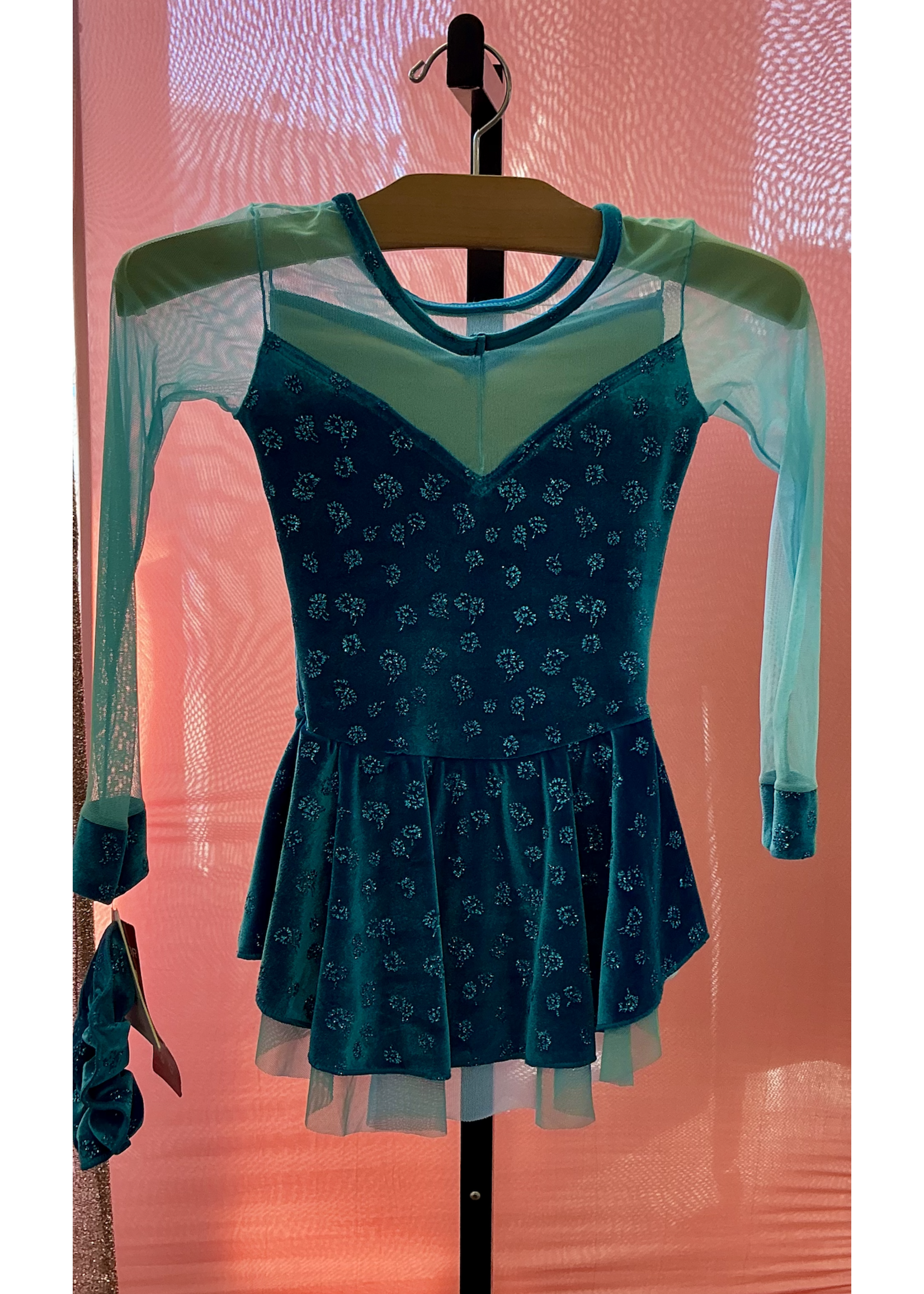 MONDOR VELVET SIMPLE SPARKLE MESH LONG SLEEVE SKATE DRESS 2761-QL