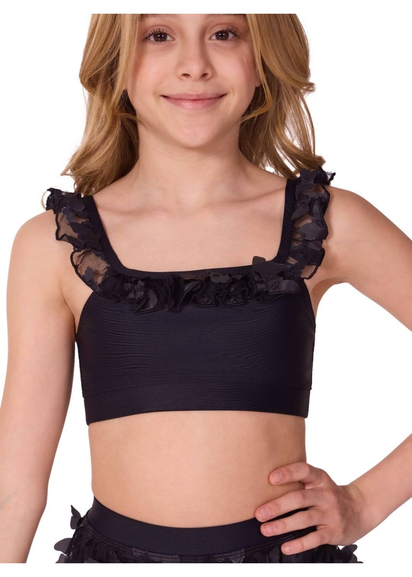 CAPEZIO & BUNHEADS AF12577C FLUTTER WING RUFFLE TRIMMED CAMISOLE BRA TOP