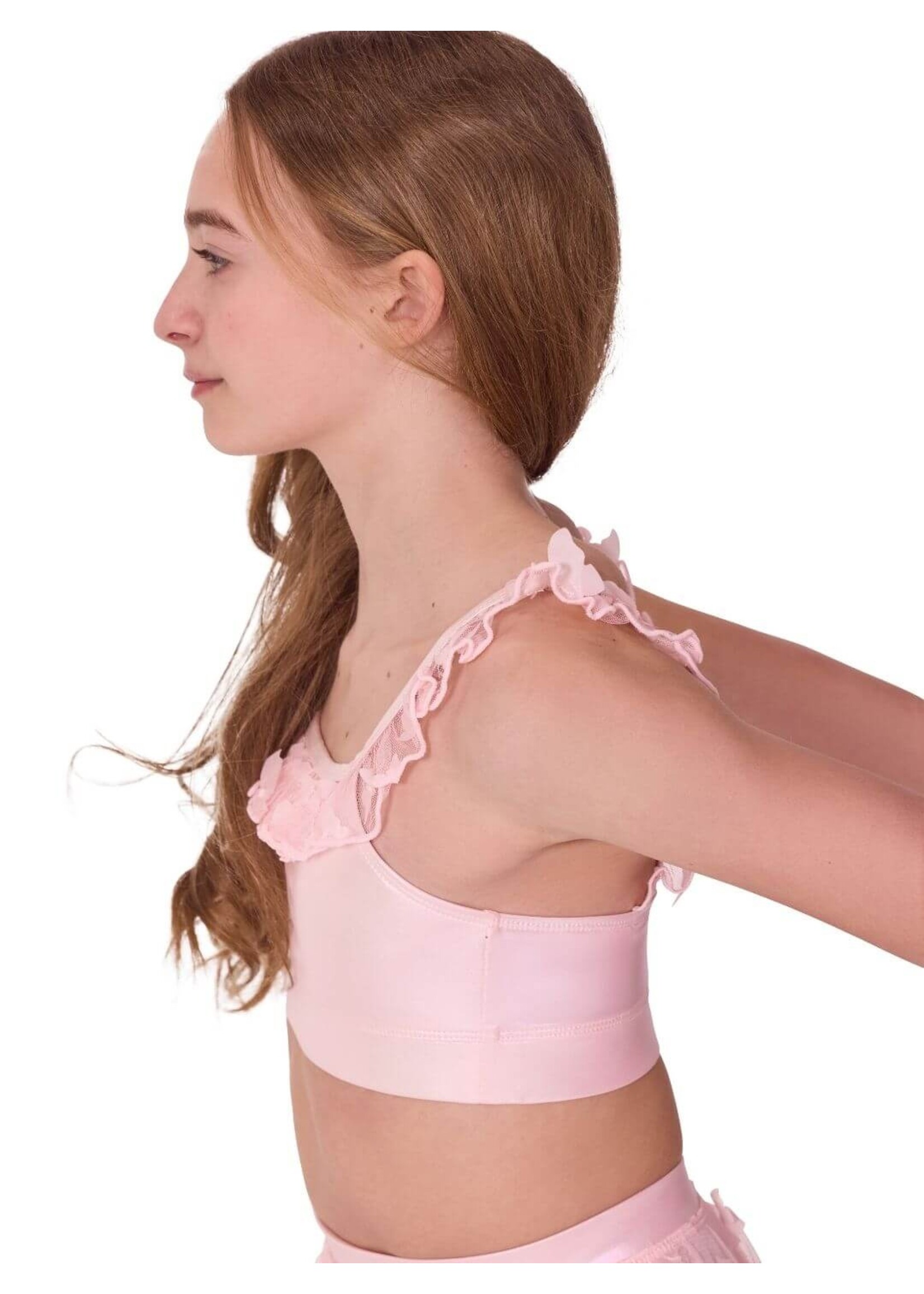 CAPEZIO & BUNHEADS AF12577C FLUTTER WING RUFFLE TRIMMED CAMISOLE BRA TOP