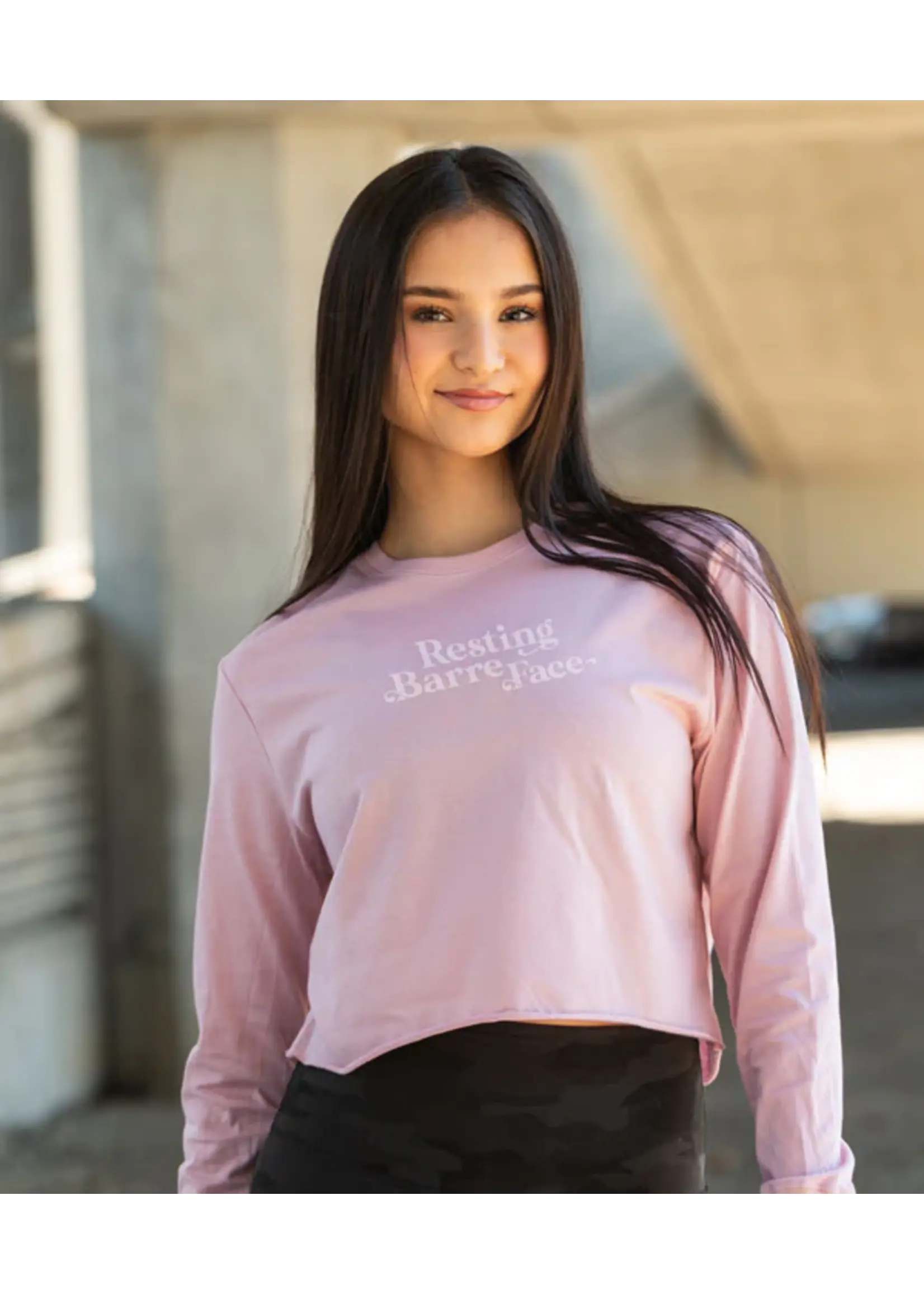 COVET DANCE RESTING BARRE FACE L/S CROP TOP